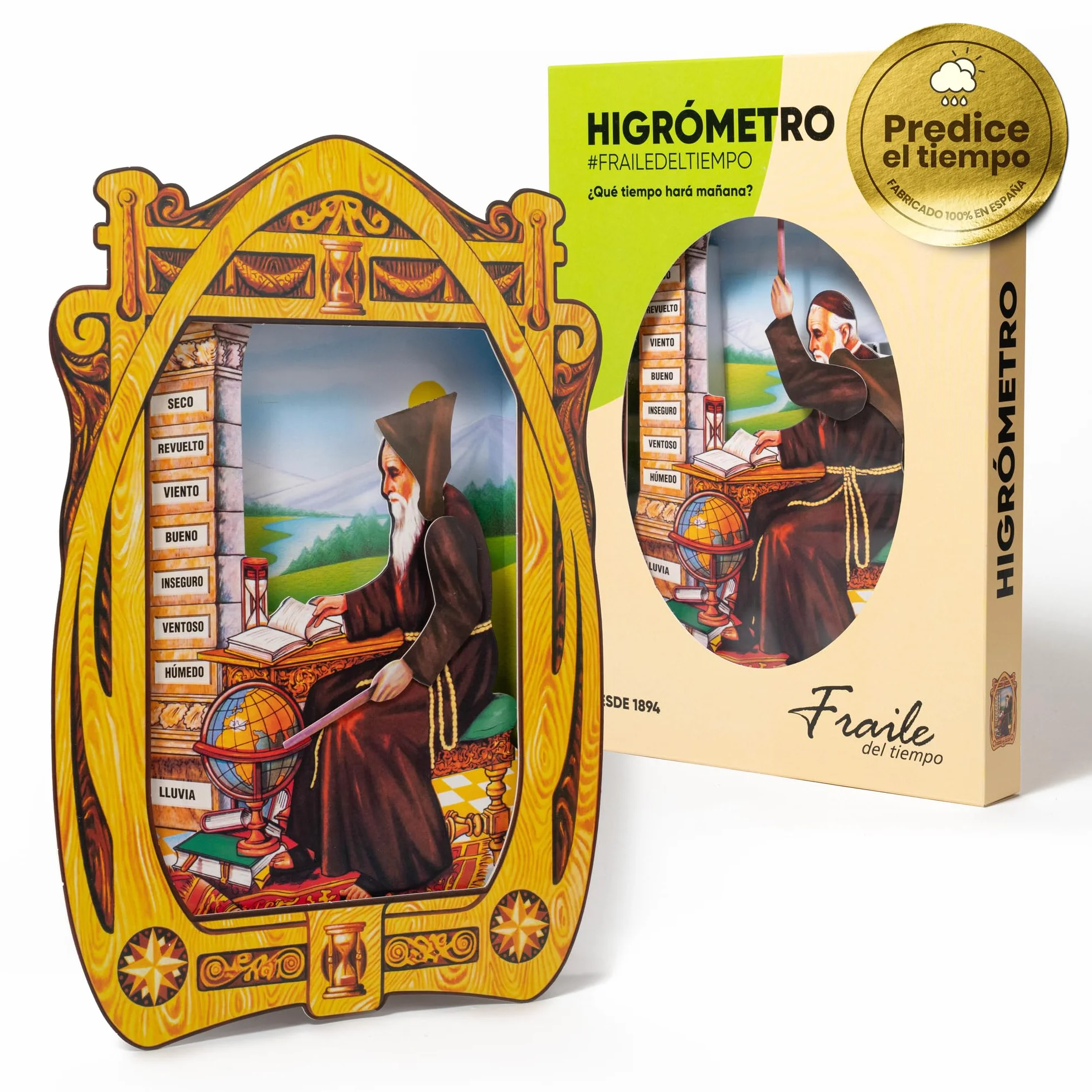 Higrómetro Fraile del Tiempo – Higrómetro de Cabello Monje del Tiempo, indicador tradicional del clima y la humedad – Fabricado en España (Clásico)