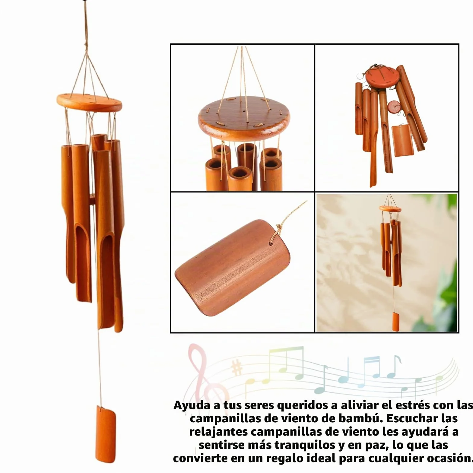 Campanas de viento de bambú 6 tubos para exteriores e interiores