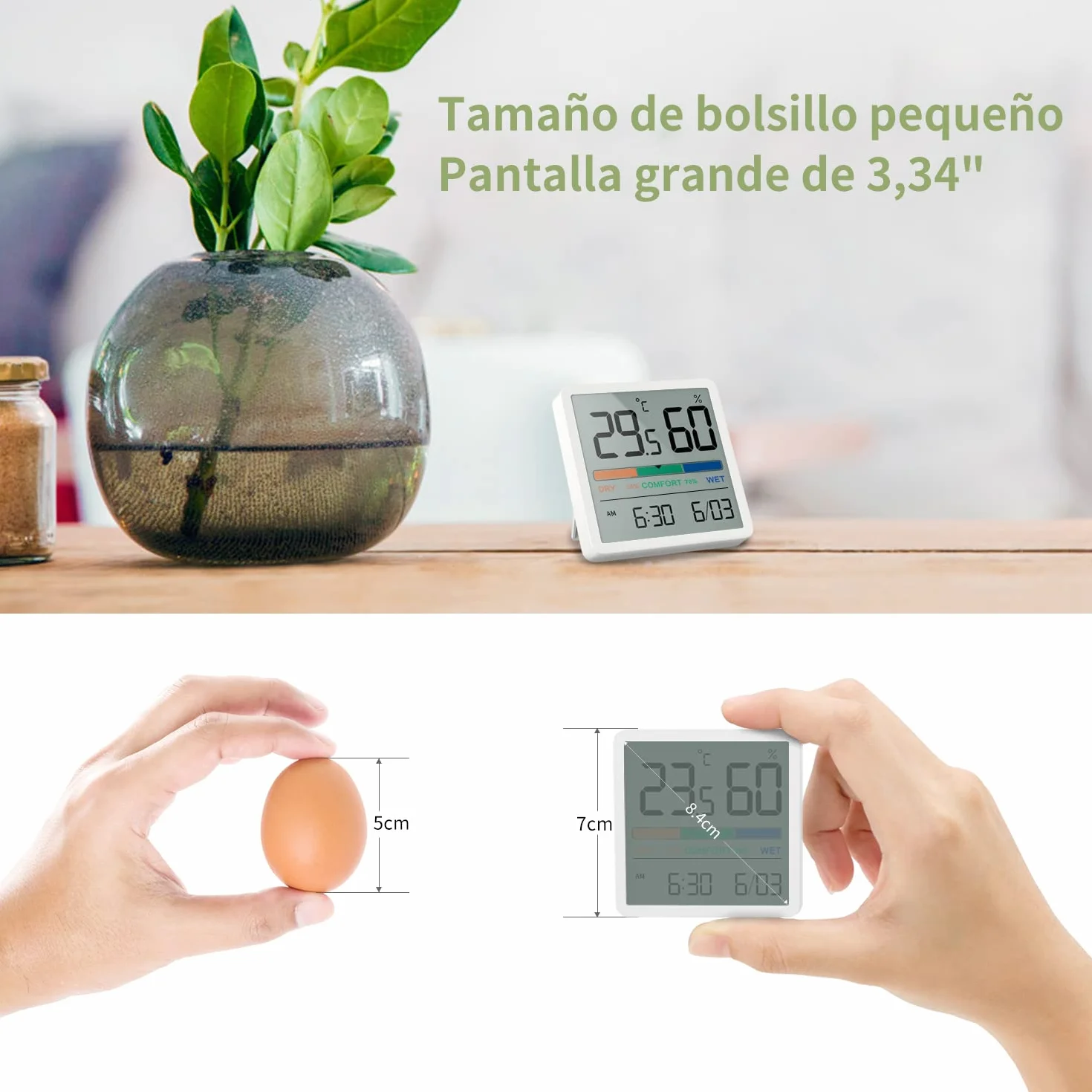 NOKLEAD Termómetro Higrómetro Digital de Escritorio con Monitor de Temperatura y Humedad (Blanco)