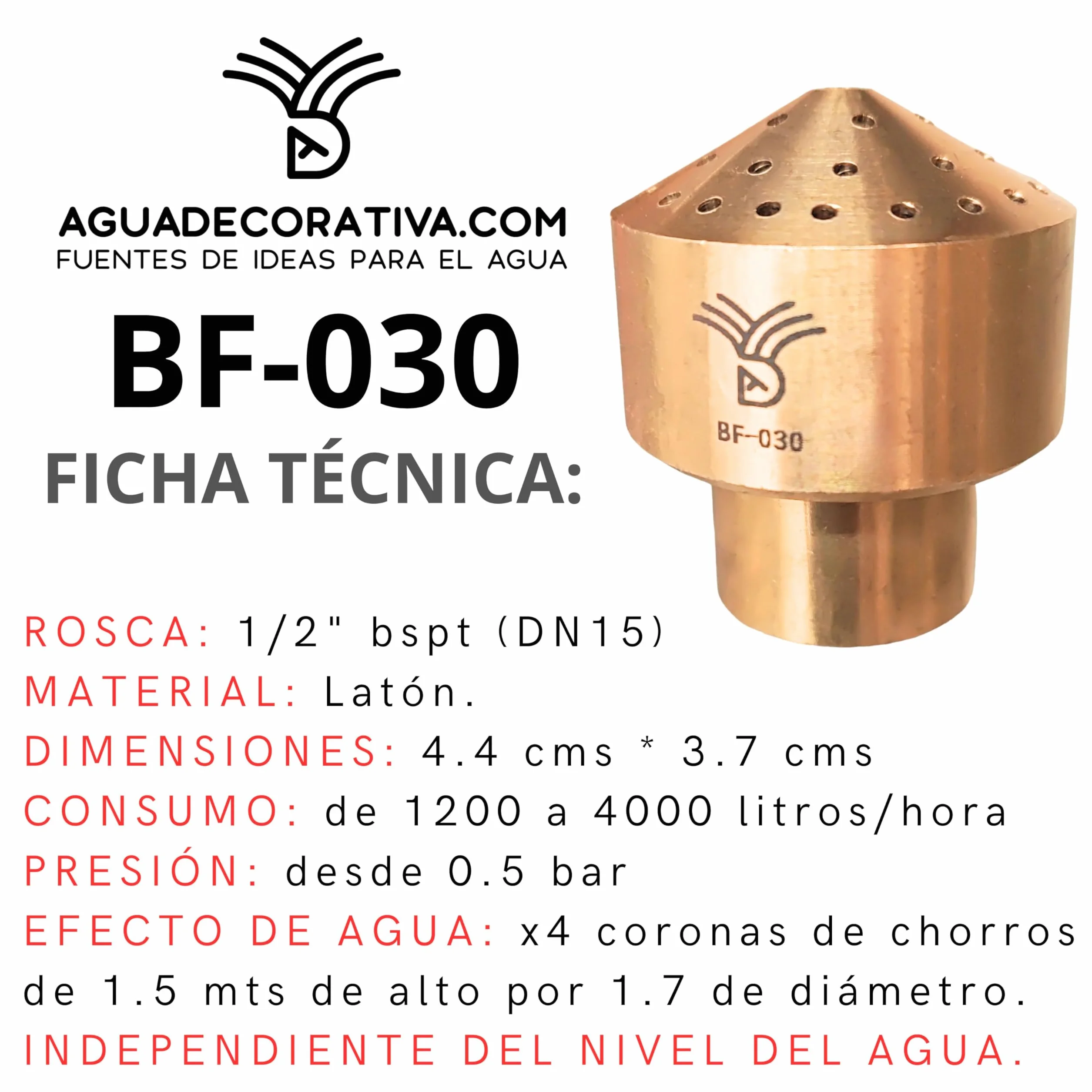 Boquillas para Fuentes de Jardín Fuegos Artificiales Rosca 1/2" Latón BF-030
