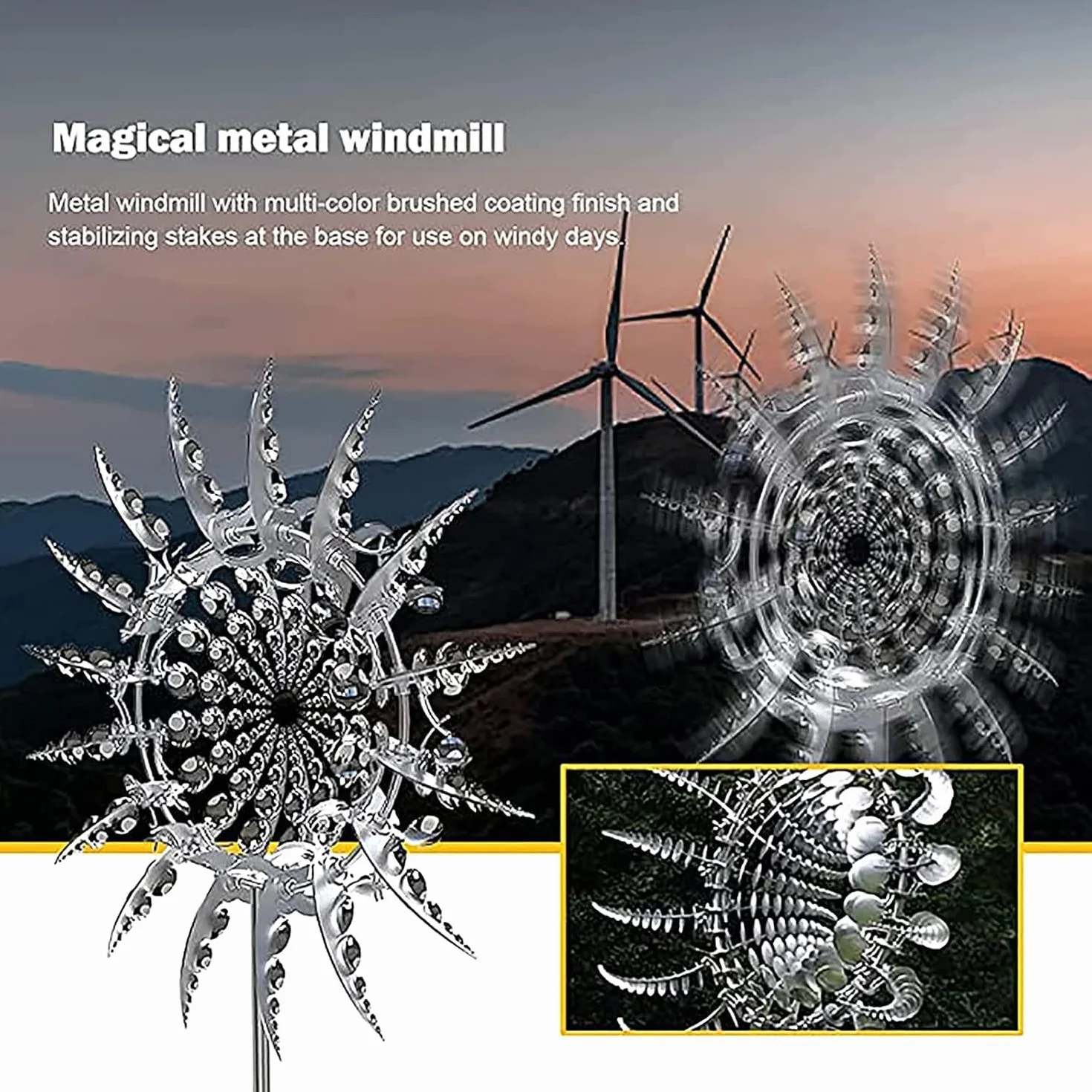 Metal 3D Molino de Viento de Acero Inoxidable Giratorio Escultura Cinética con Estaca de Jardín