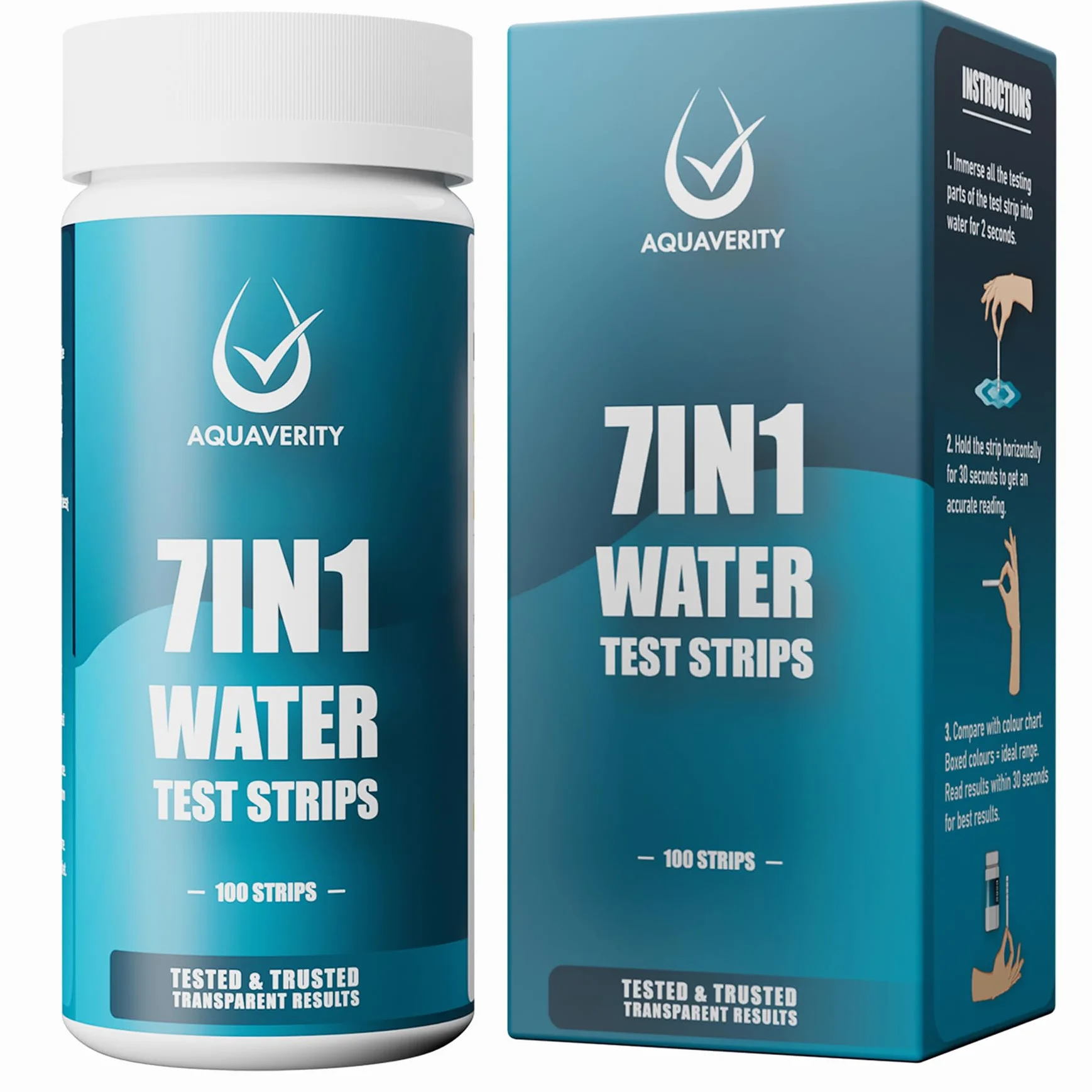Tiras Reactivas Piscina, 100 Tiras Reactivas Para Piscina y Spa Para Alcalinidad Total, Dureza, Lloro Libre, Bromo, pH, Acido Cianurico y Cloro Total, Kit de Prueba de Agua Preciso 7 en 1
