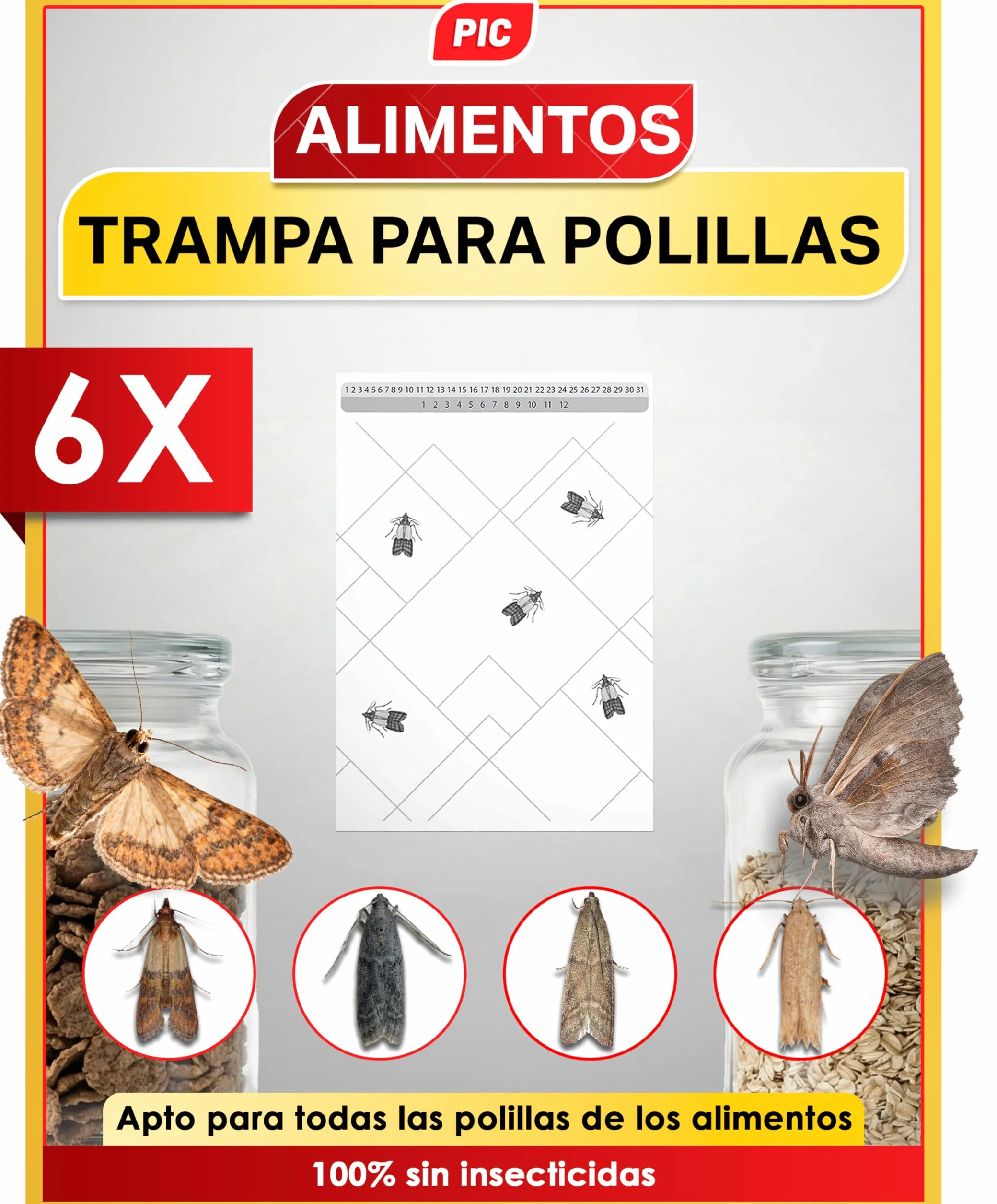 PIC Trampa para Polilla de despensa 6 Piezas Protección contra Polillas Cocina Almacenamiento Alimentos
