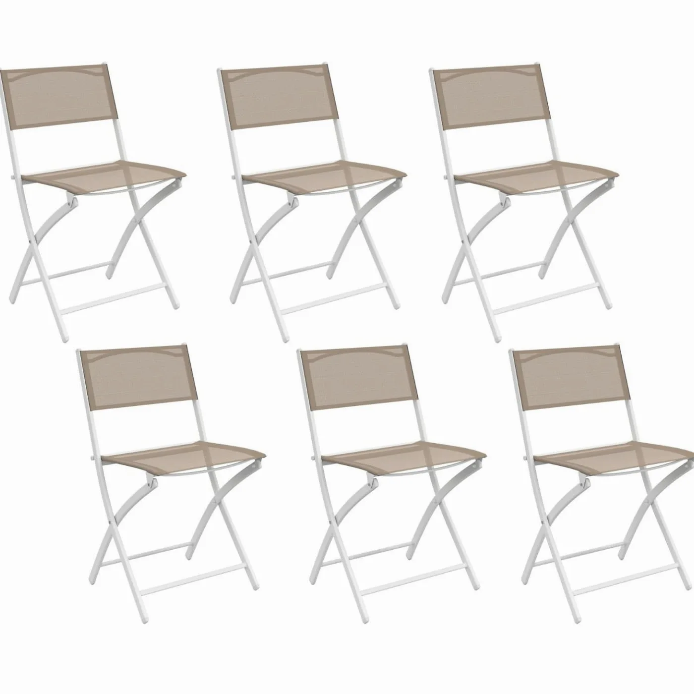 IDMarket - Juego de 6 sillas de jardín plegables Bastia metal y textileno blanco y beige
