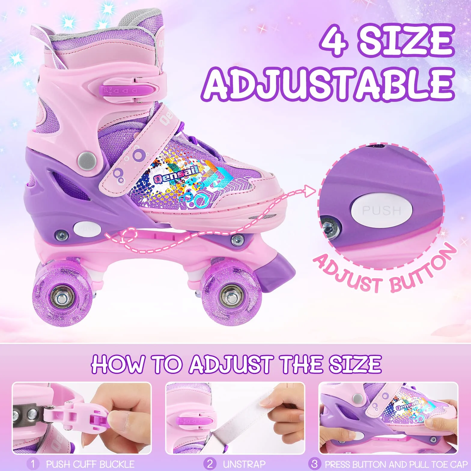 Patines 4 Ruedas Ajustables con Ruedas Iluminadas para Niña y Niño