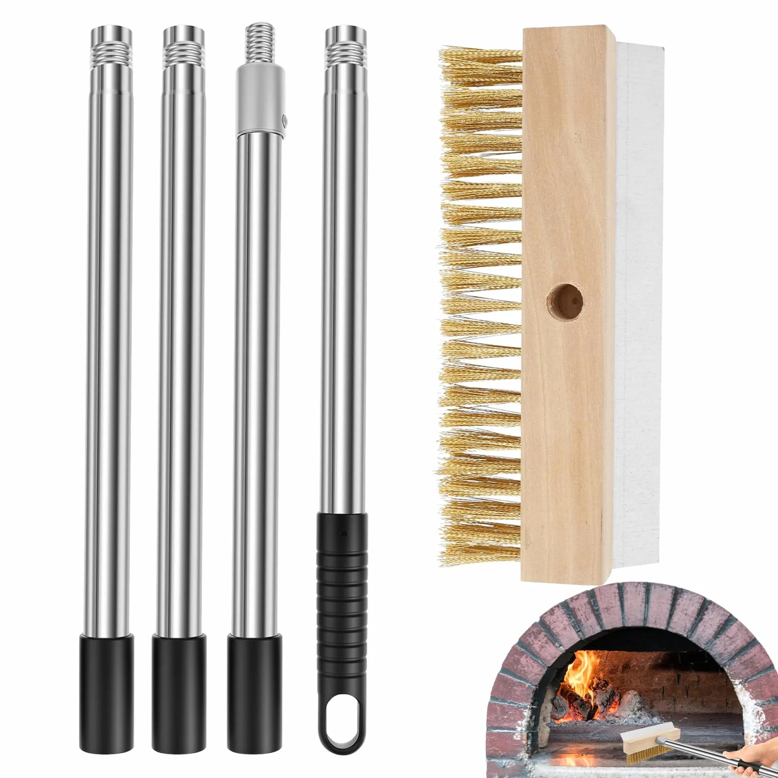Cepillo Limpiador para Horno Rascador Integrado Resistente Al Calor | Cepillo Pizza Cerdas Latón 149 cm Para Cocina Exterior Restaurante Barbacoa Ahumador Mujeres Hombres
