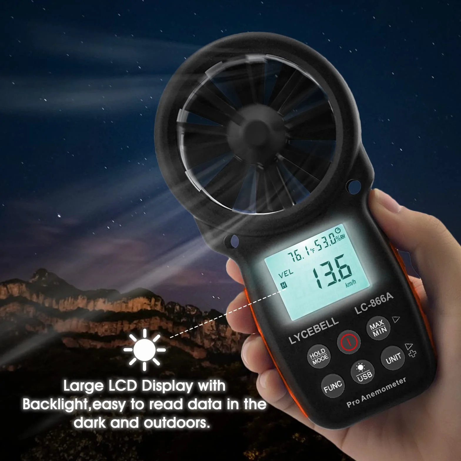 Anemómetro Digital de Mano 866A, Medidor de Velocidad del Viento, Flujo del Aire, Temperatura, Humedad, Puerto USB para HVAC