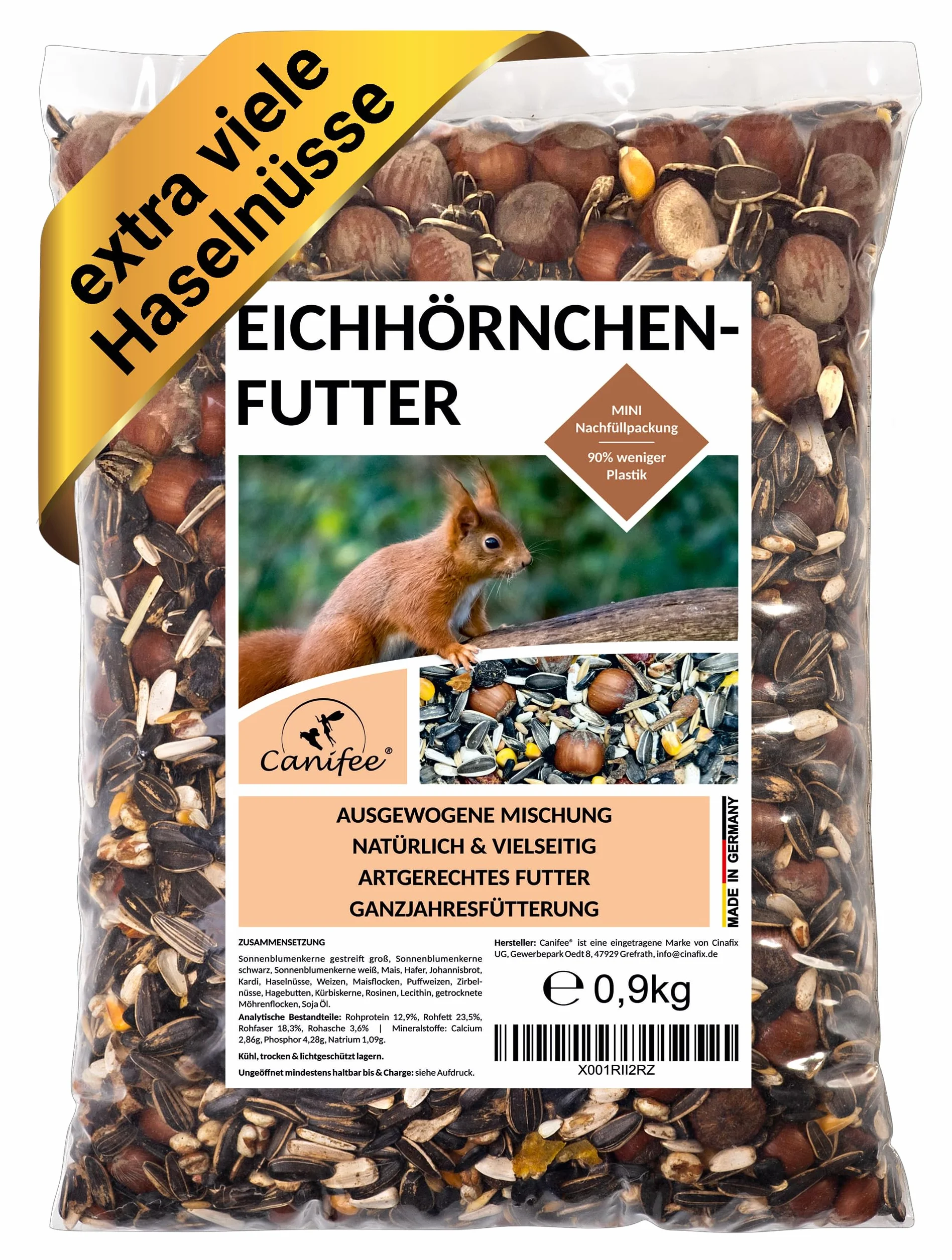 Alimento para Ardillas 0,9 kg, Mezcla Natural con Extra de Avellanas, Mini Paquete de Recarga