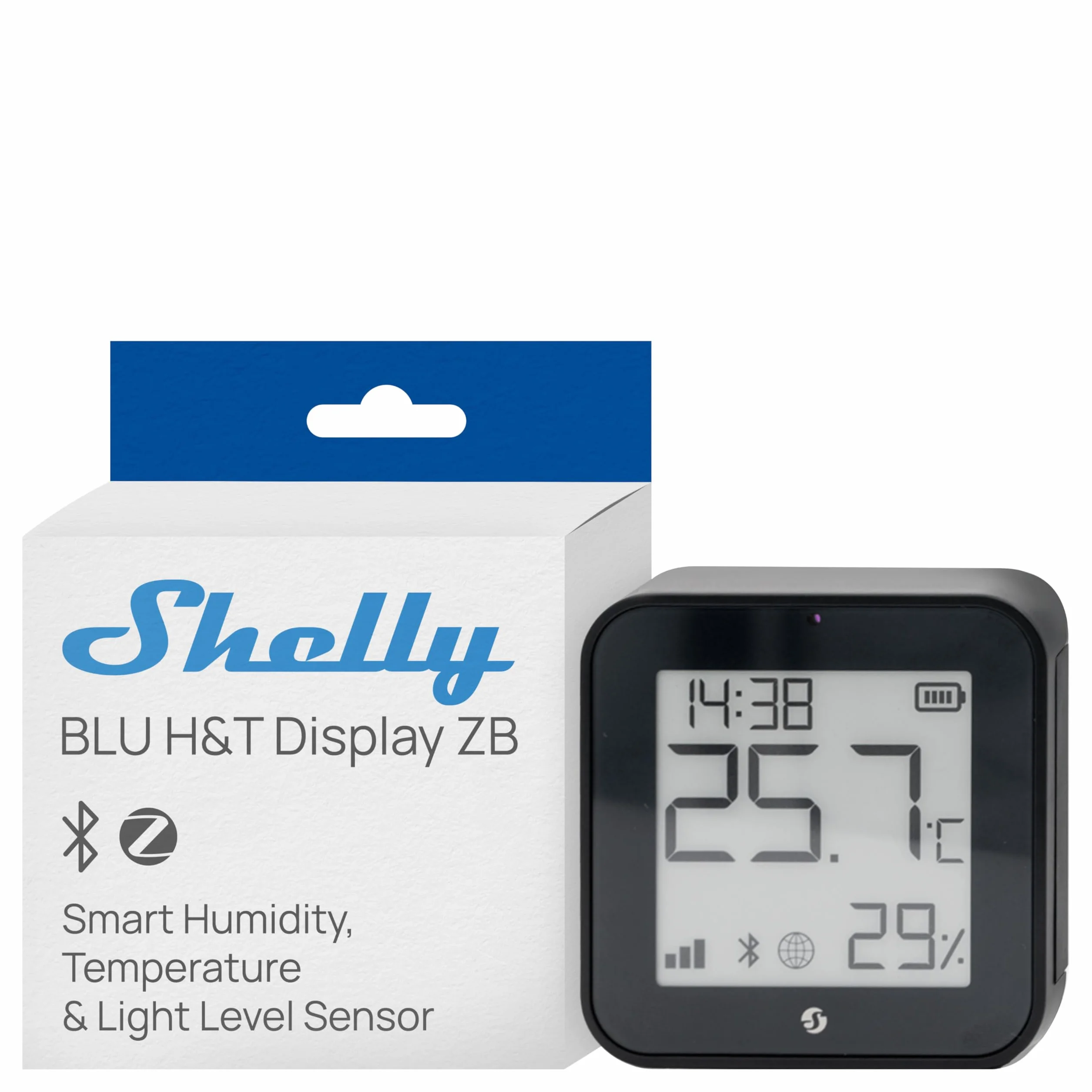 Shelly BLU H&T Display ZB Negro Sensor de temperatura y humedad inteligente Bluetooth Zigbee Monitor termómetro higrómetro interior Compatible Alexa Google Control app