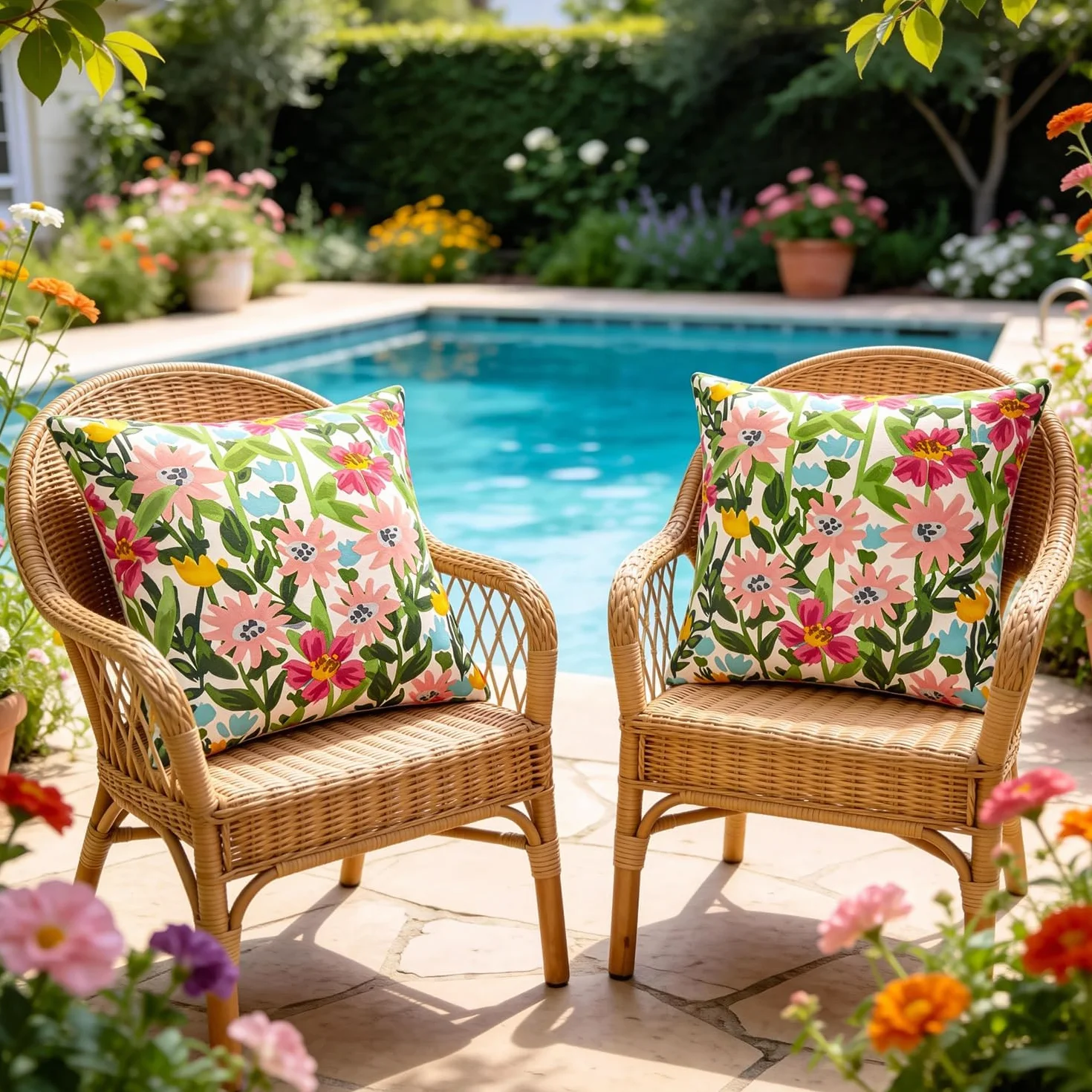 Fundas de cojín impermeables 40x40 cm para exteriores con estampado de flores