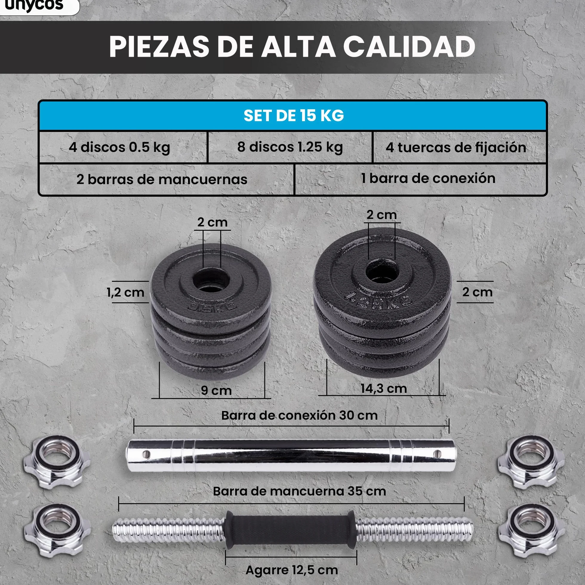 Mancuernas Ajustables 3 en 1 15-50 kg Hierro con Barra de Conexión Pesas Gimnasio en Casa