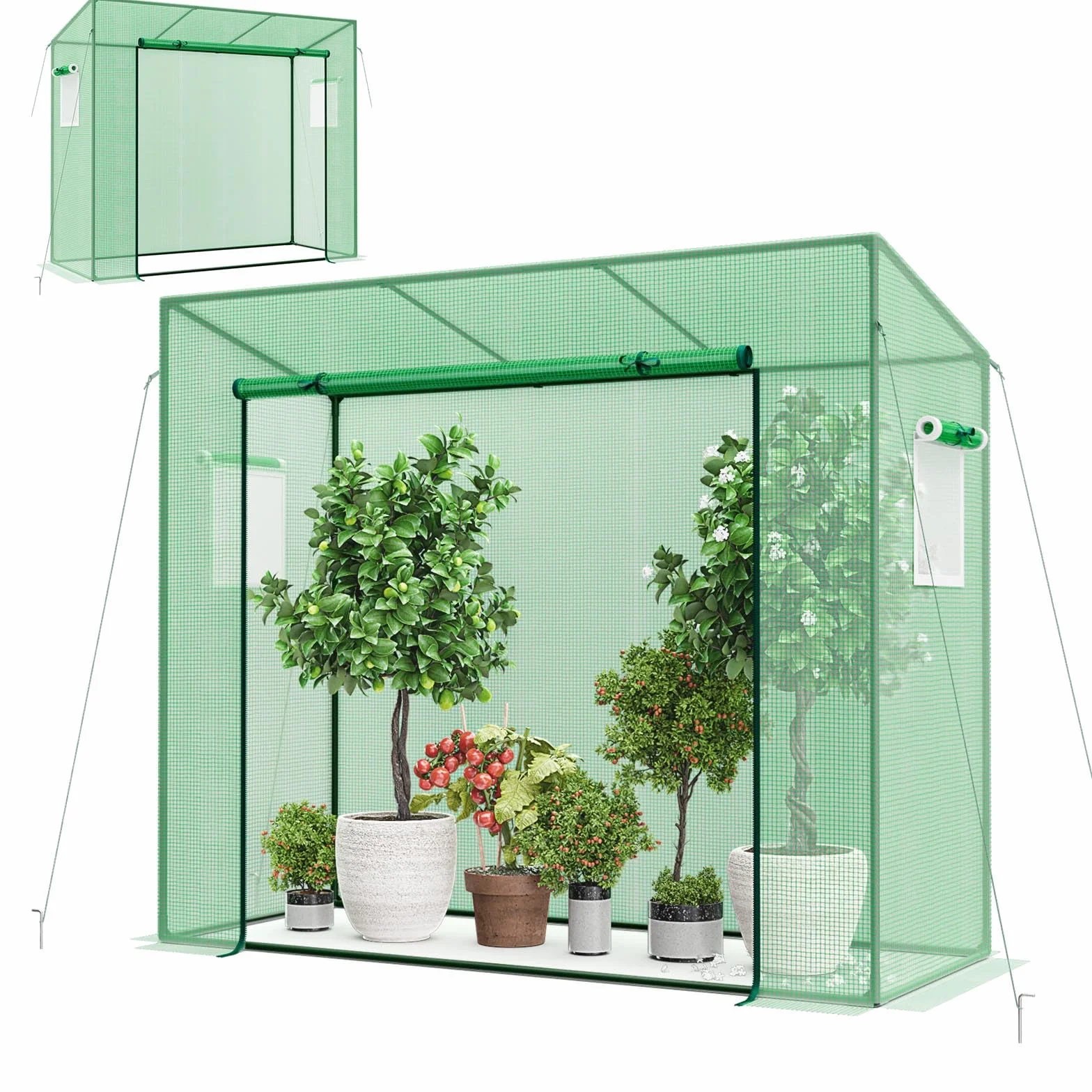 HOMASIS Invernadero Exterior, Invernadero de película con Puerta Enrollable y 2 Ventanas, Invernadero con Cubierta de PE, Invernadero con Estructura metálica para Plantas, 200x77x169cm, Verde