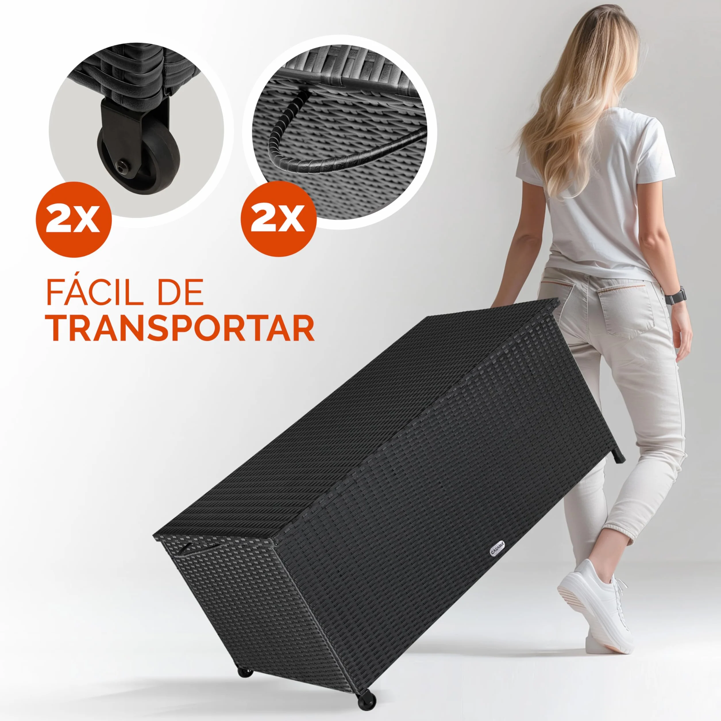 CASARIA Baúl de Almacenamiento Exterior XXL 270L 117x53x60cm Poliratán Negro 2 Ruedas