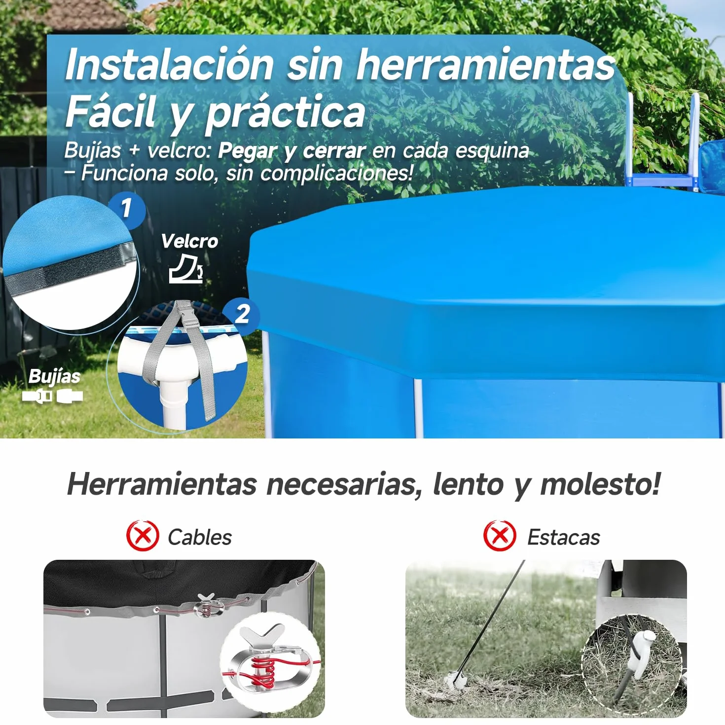 Sekey Cobertor Piscina Redondo 244cm Antiviento Antipolvo Tela Densa Resistente Desgarros Azul