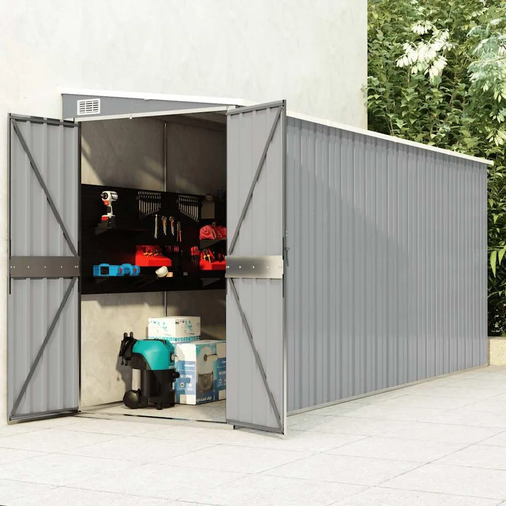 vidaXL Cobertizo Jardín Acero Galvanizado Gris 118x382x178 cm