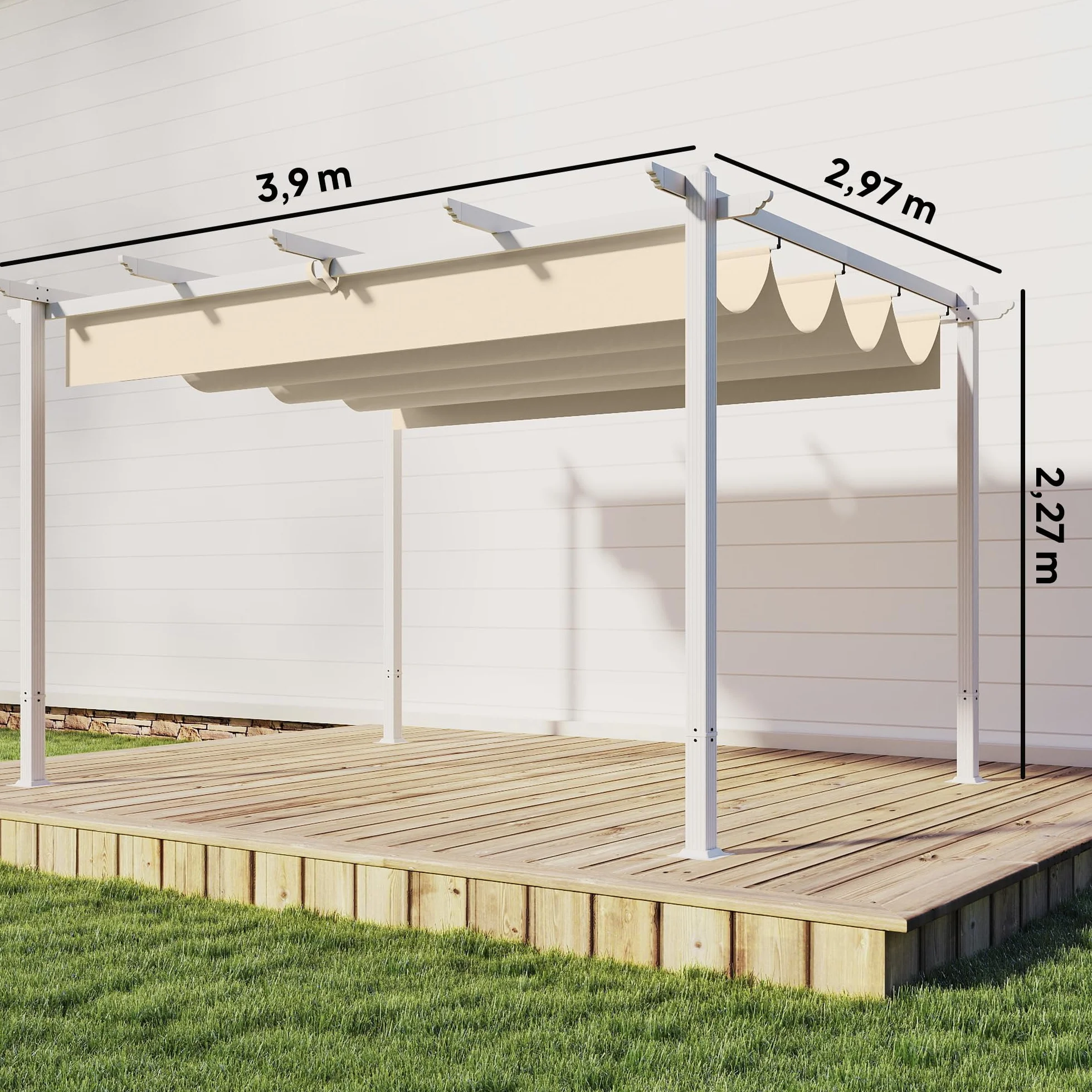Outsunny Pérgola de Jardín 4x3 m Techo Retráctil UPF30+ Estructura Metálica Beige