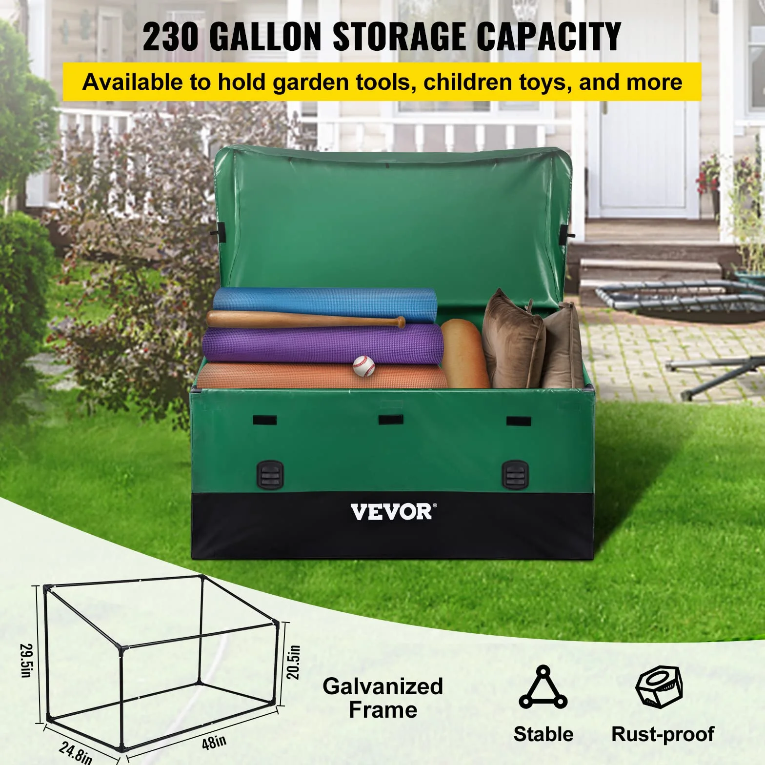 VEVOR Caja de Almacenamiento 230 Galones Arcón de Almacenaje para Jardín Tela Lona de PE 147 x 86 x 108 x 77 cm Verde