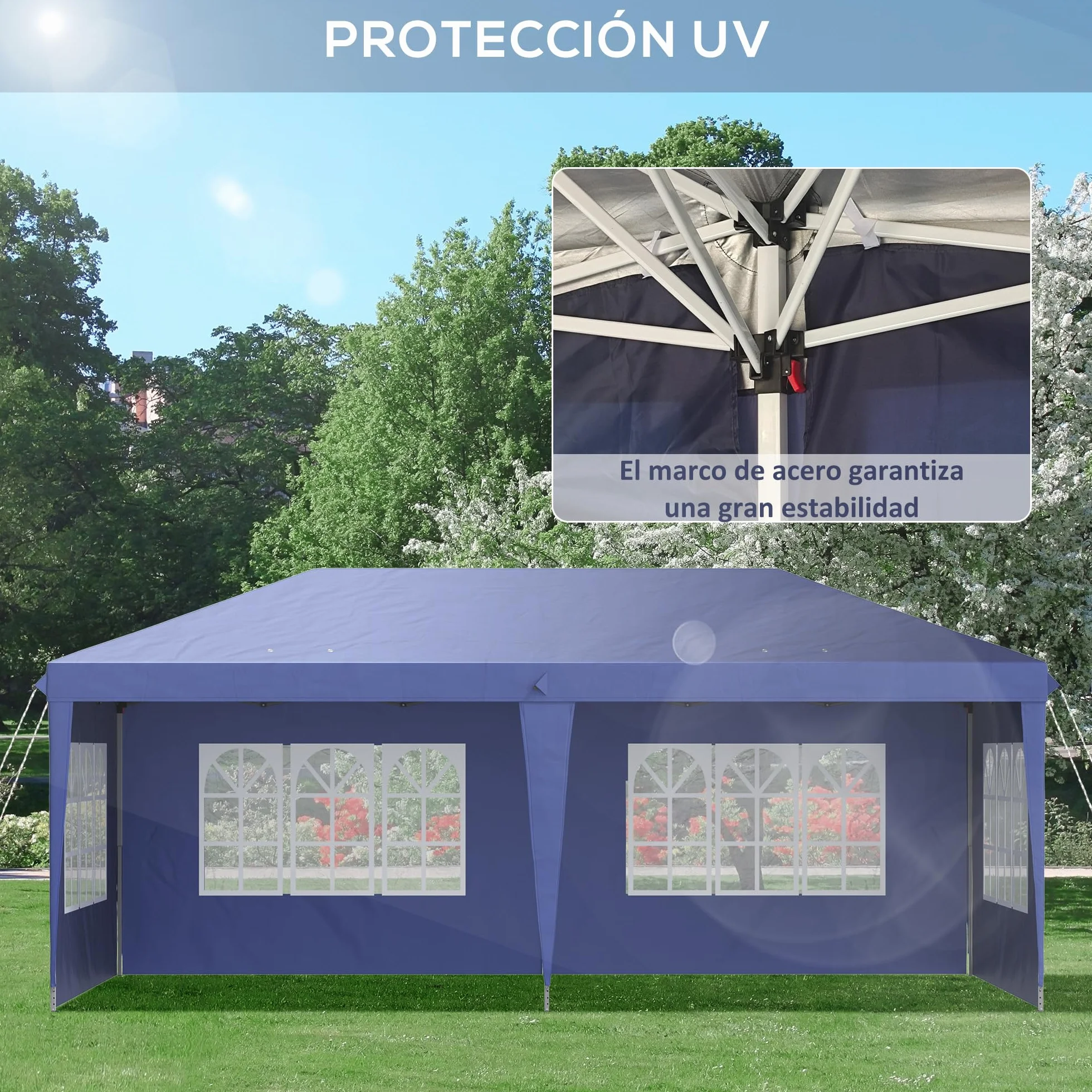 Outsunny Carpa Plegable 6x3 m, Pop-up, con 4 Laterales Desmontables, Cenador de Jardín con 4 Ventanas Visibles y Bolsa de Transporte, Impermeable, Anti-UV, Gazebo para Camping, Fiestas, Exterior Azul
