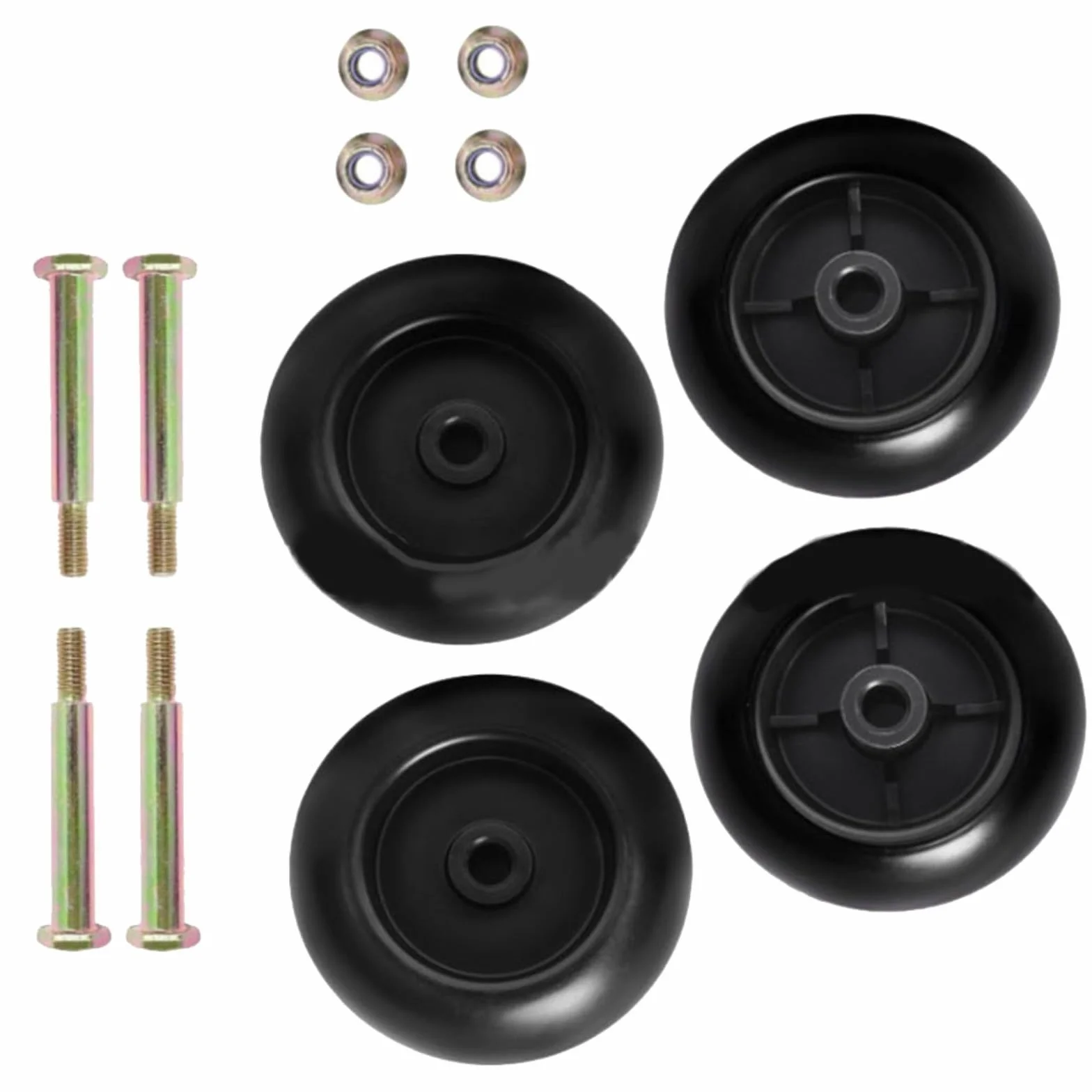 KiraKira Paquete de 4 ruedas para cortacésped compatibles con 532133957 532174873 589527301 734-3058 112-0677 1700184 42-54 pulgadas, color negro