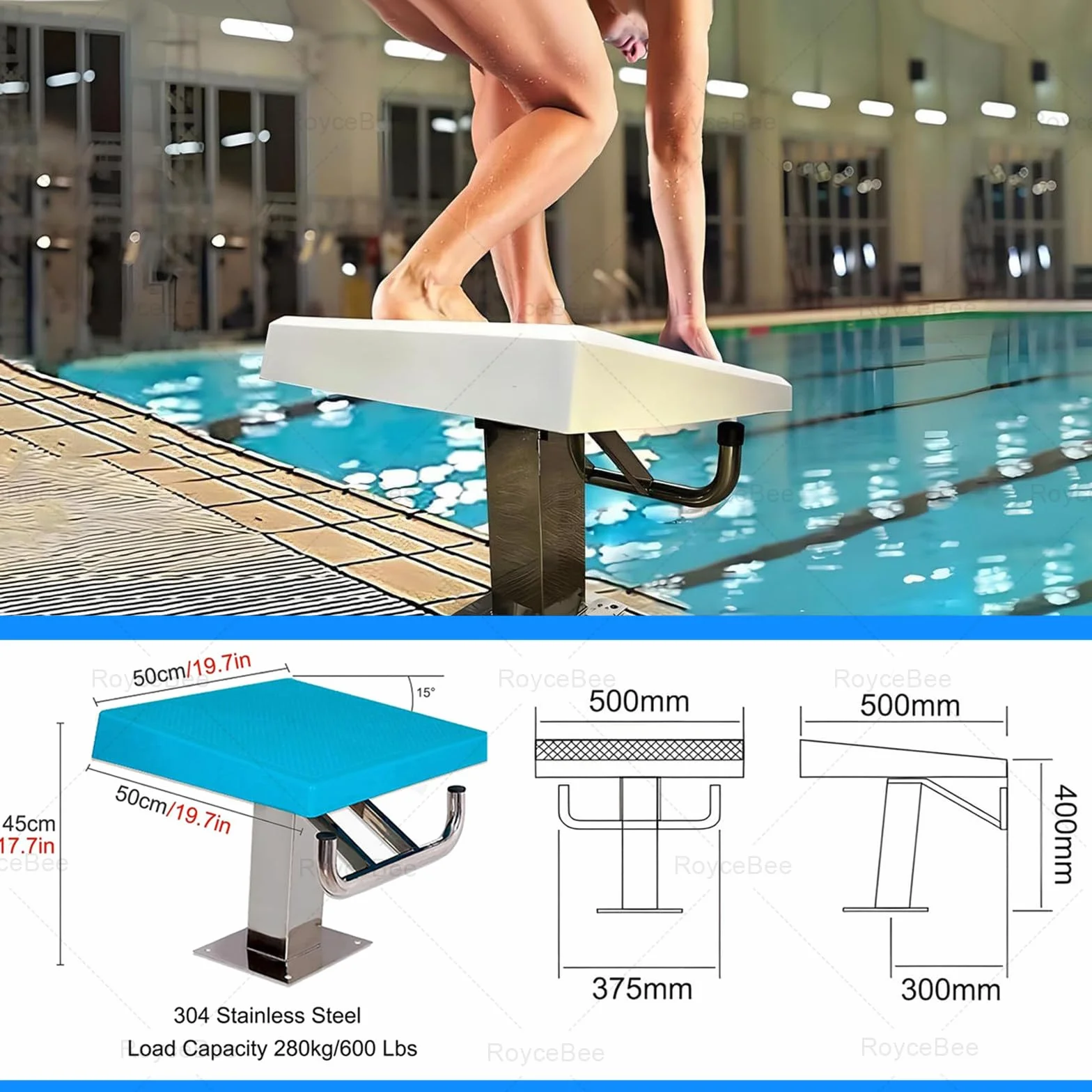 Trampolín de Competición para Piscina, Bloque de Salida con Superficie Antideslizante y Acero Inoxidable, 200kg