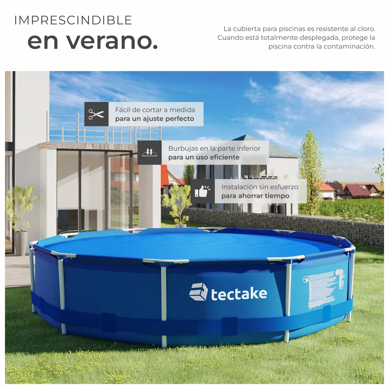 Tectake Manta Solar Piscina Redonda 381x381 cm Azul 110 µm Calentar Agua