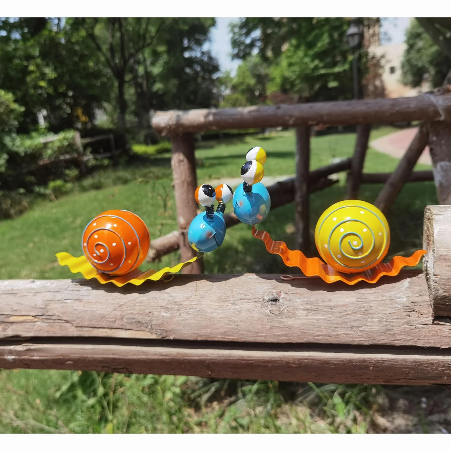 Decoración de Jardín Caracol de Metal 2 Piezas, Esculturas de Metal Colorido