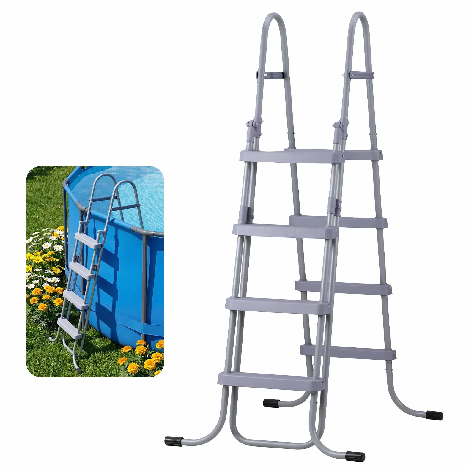 VEVOR Escalera para Piscina 4 Peldaños 136kg Acero al Carbono Antideslizante