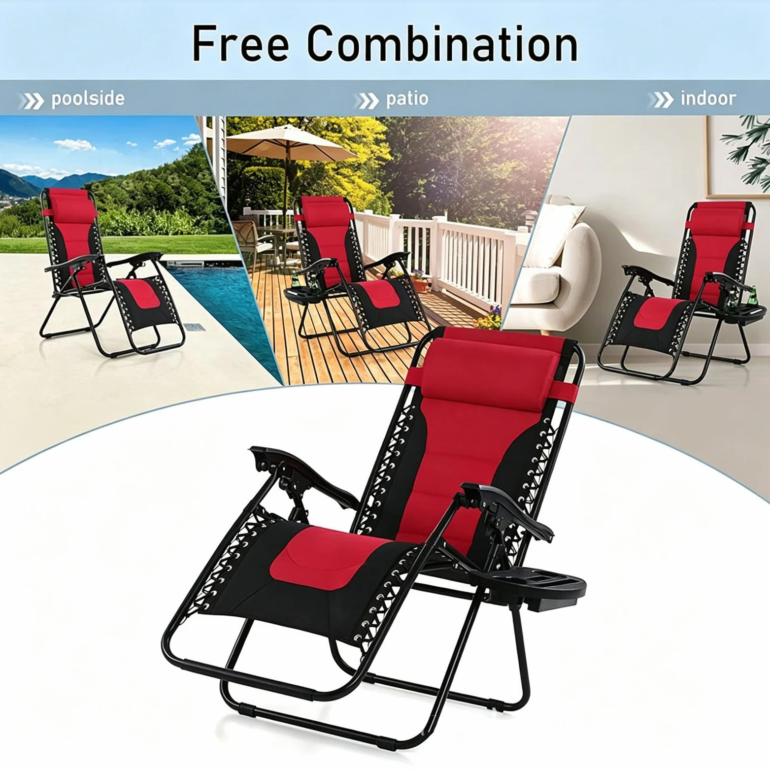 Tumbona Plegable para Exterior Plegables y Portátiles | Tumbonas de Jardín Gravedad Cero Sillas Reclinables o Hamacas para Playa, Terraza y Camping con Portavasos, Ligeras y Cómodas