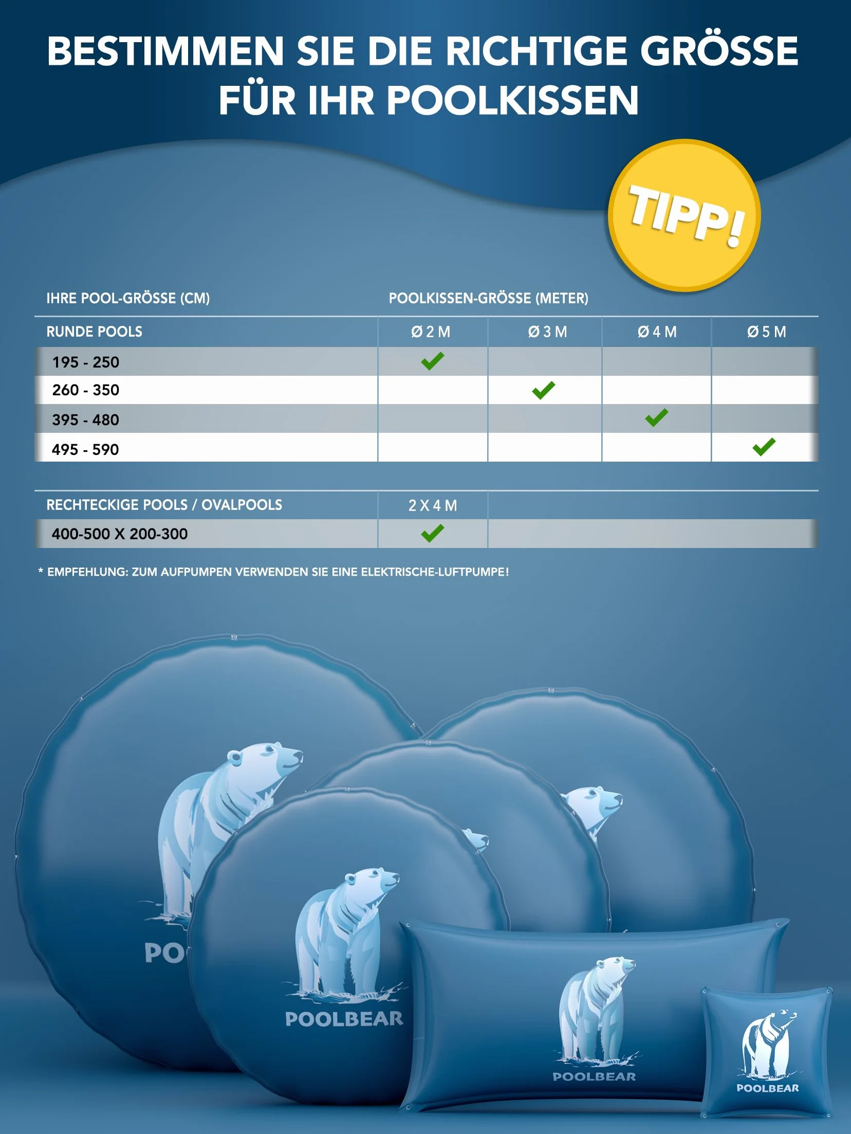 PoolBear Cojín de piscina de invierno 2 m XXL de aire doble costura con kit de reparación