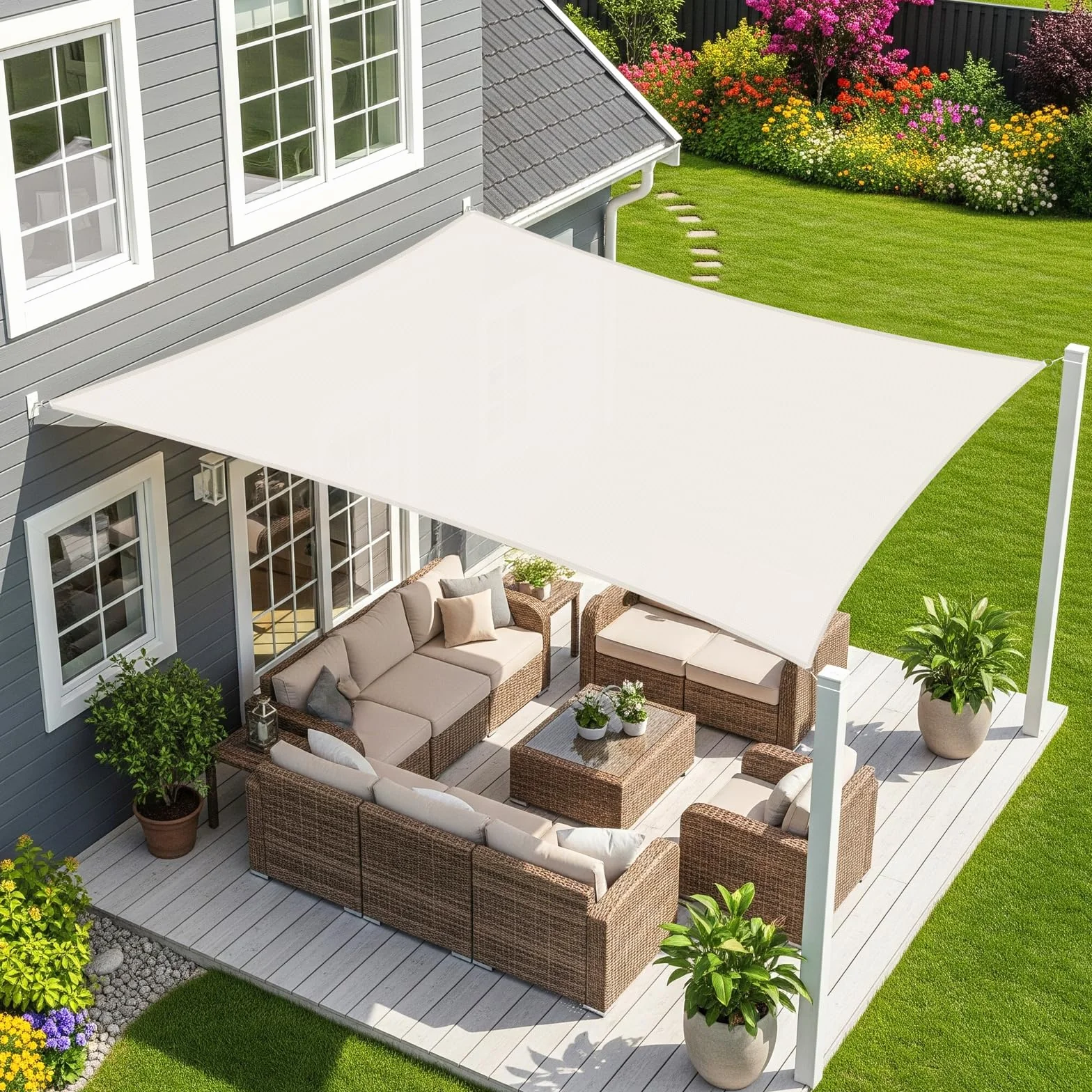 Sunnylaxx Toldo Vela de Sombra Impermeable 3x4m Rectangular Crema Protección Rayos UV Exterior