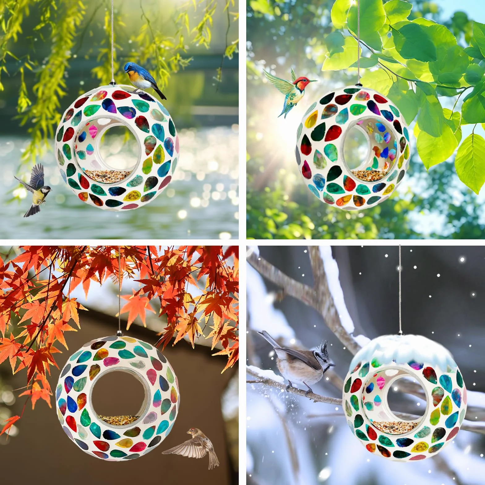 Comederos para pájaros para exteriores, de cristal, color blanco