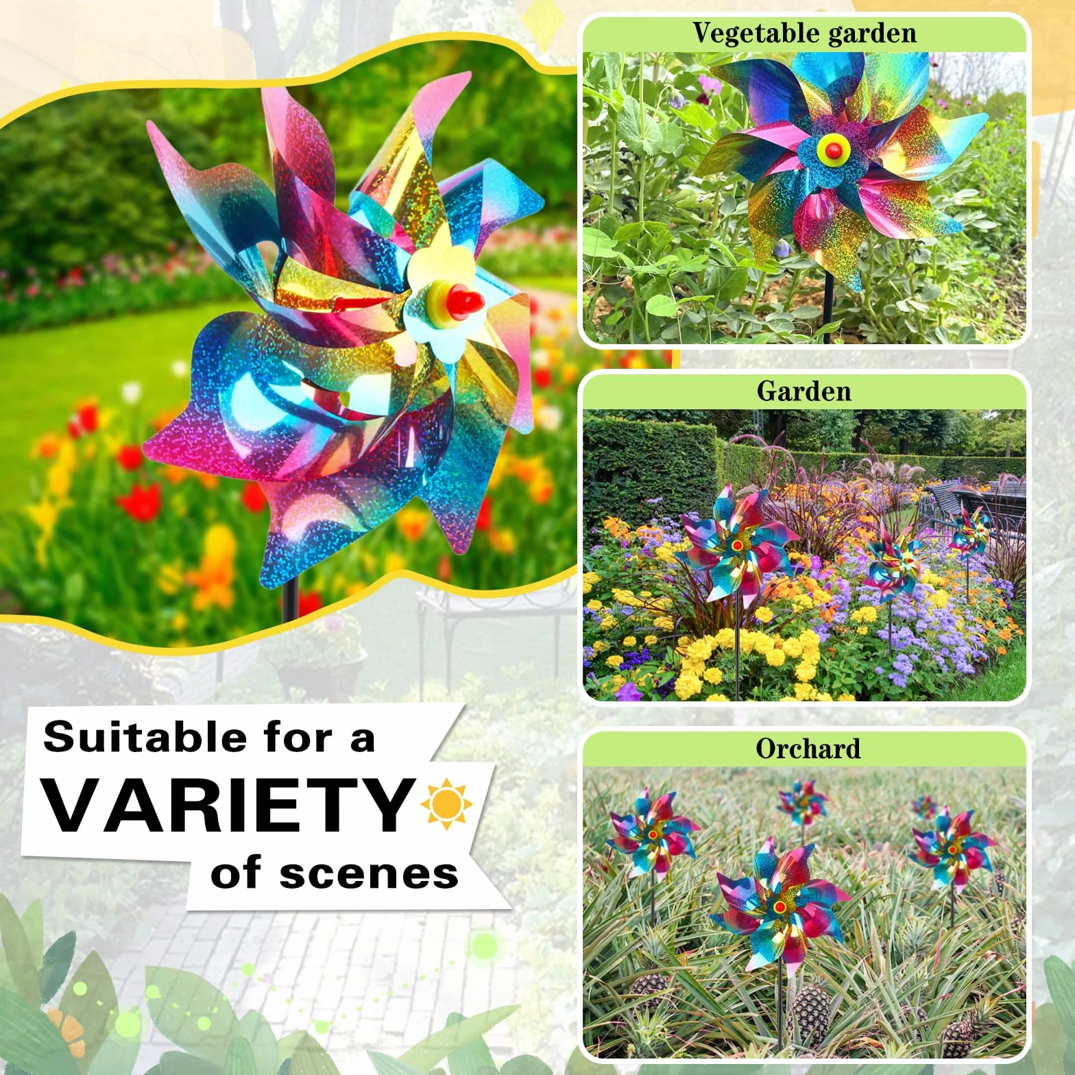 Shyllin Molino de Viento Reflectante 53cm Ahuyenta Pájaros Antipalomas para Jardín, Balcón