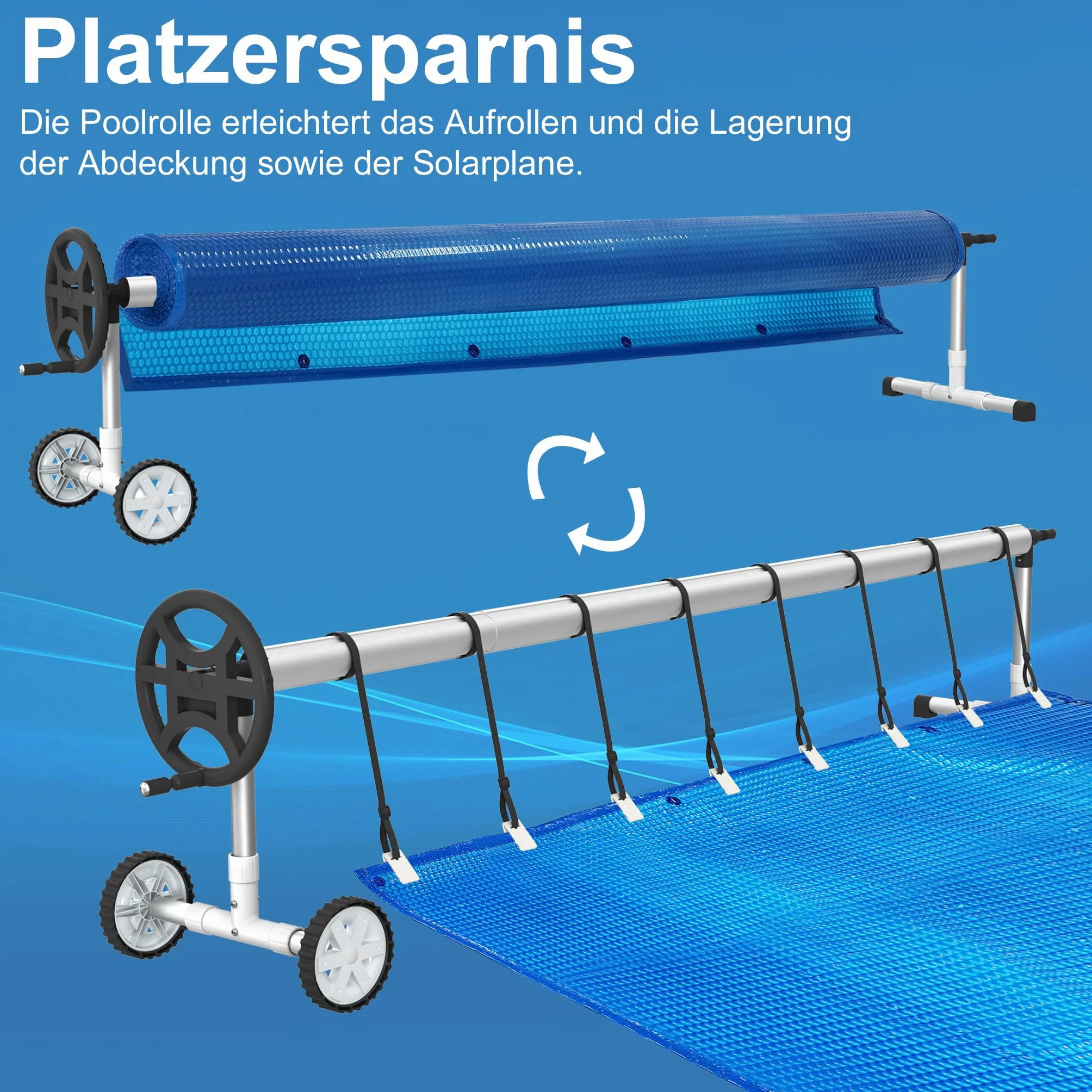 Enrollador de piscina de aluminio 300-570 cm resistente a la intemperie para lona solar