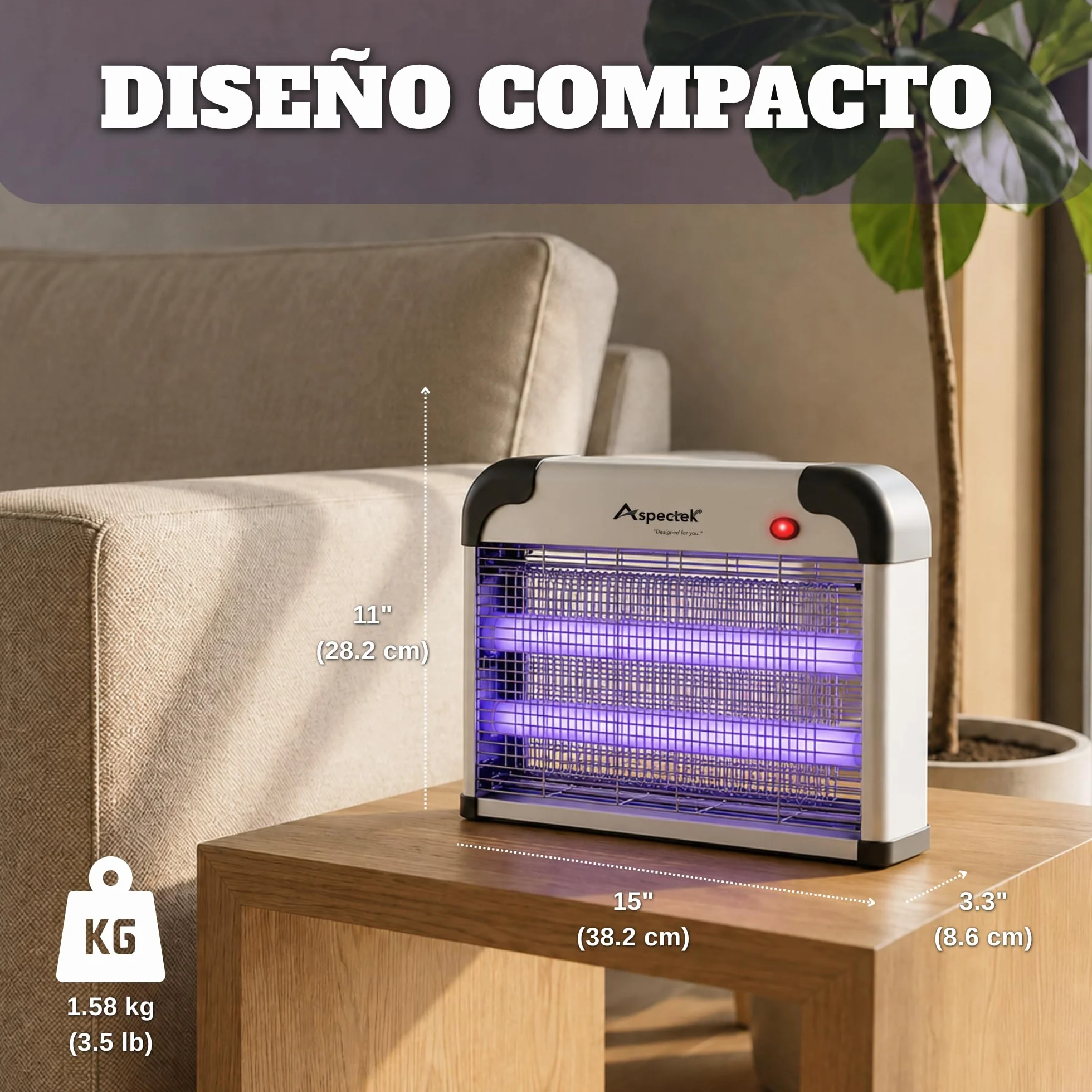 ASPECTEK Lámpara Antimosquitos Eléctrica 20W 2800V Mata Moscas Insectos Interior Trampa Mosquitos Incluye 2 Bombillas UV Repuesto