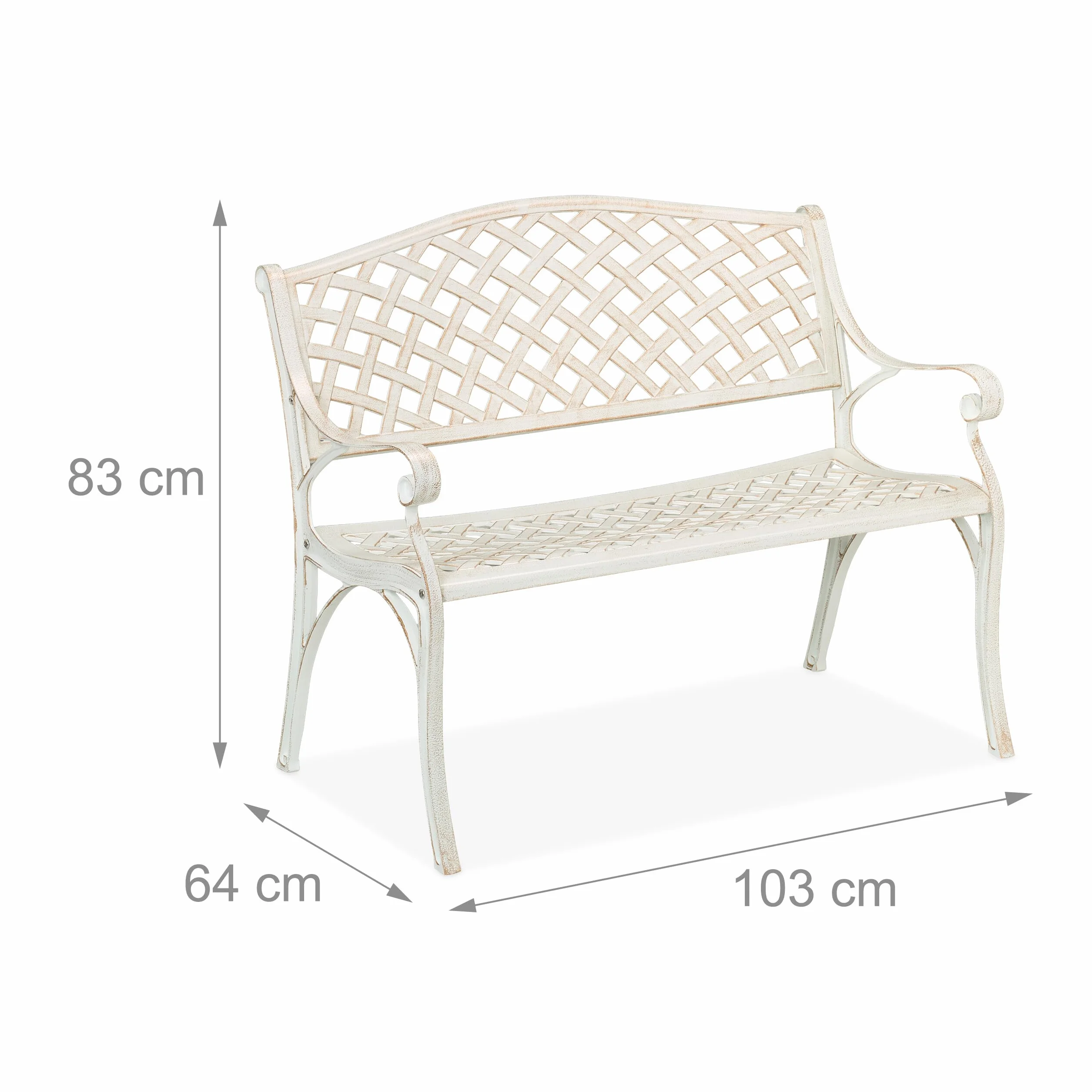 Relaxdays Banco Jardín 2 Plazas Aluminio Fundido 83x103x64 cm Blanco/Oro