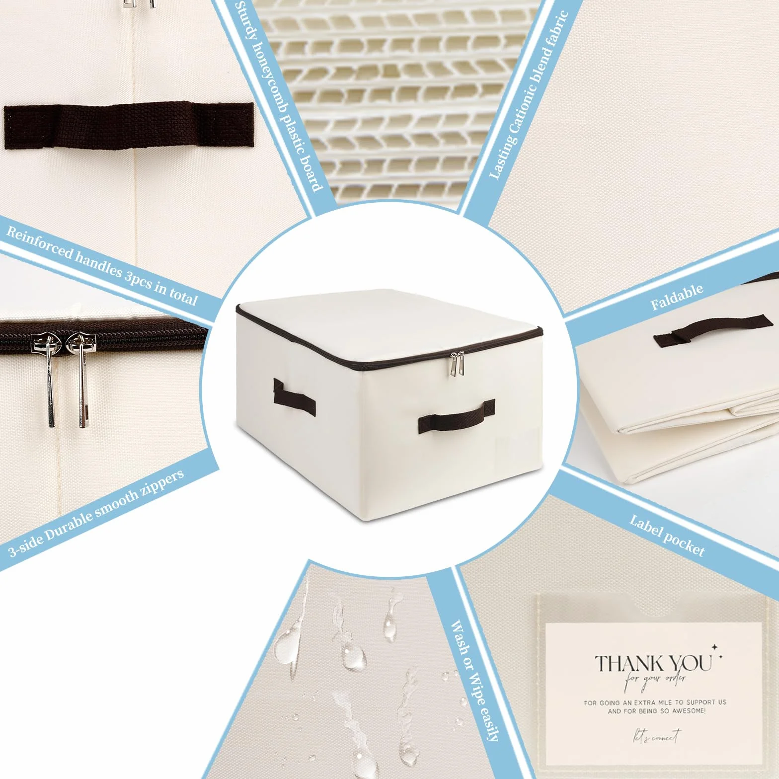 iwill CREATE PRO Cajas de almacenamiento plegables con tapa y asa, 2 unidades, beige