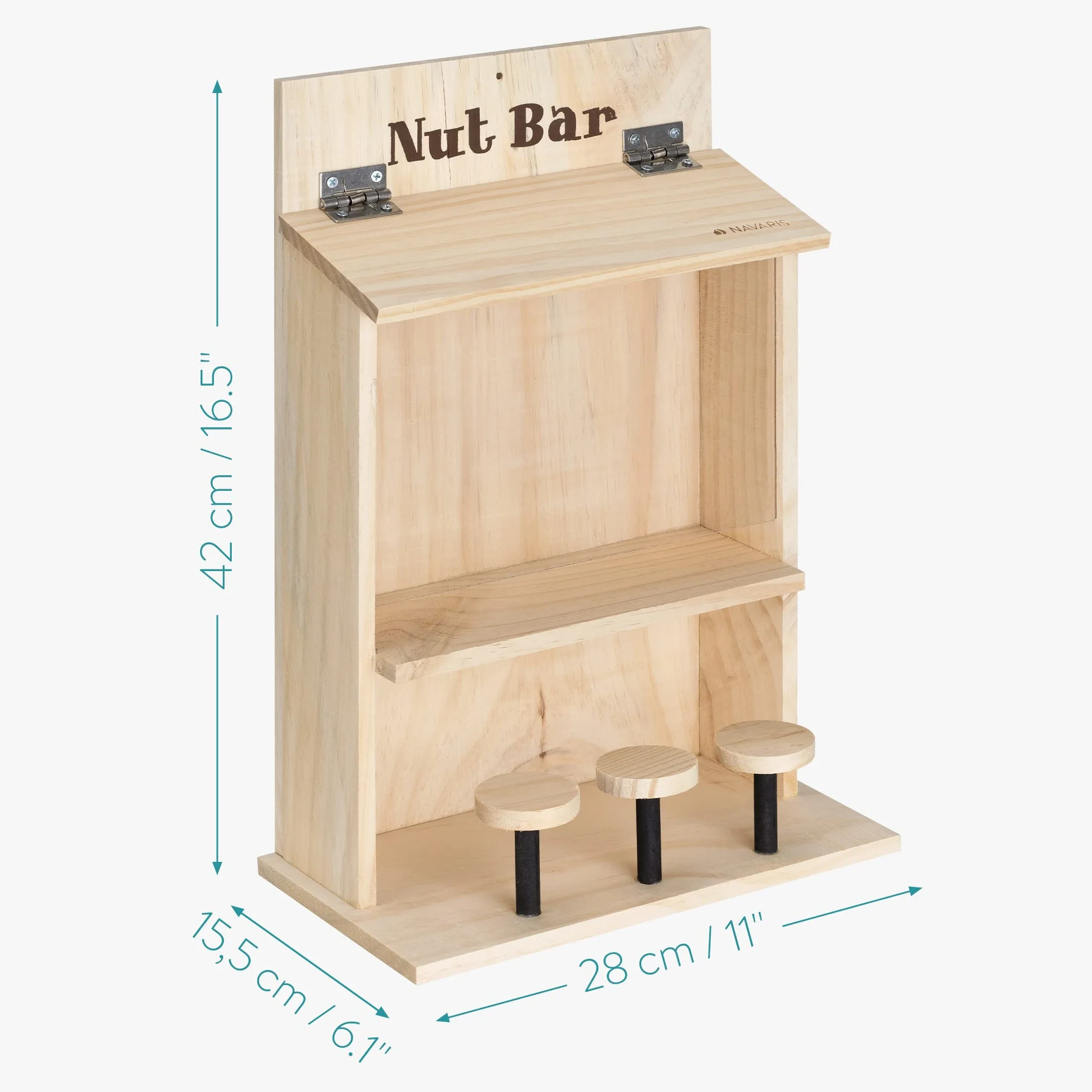 Navaris Comedero para Ardillas Dispensador de Madera con Techo abatible Casa Colgante Ventana Jardín Exterior