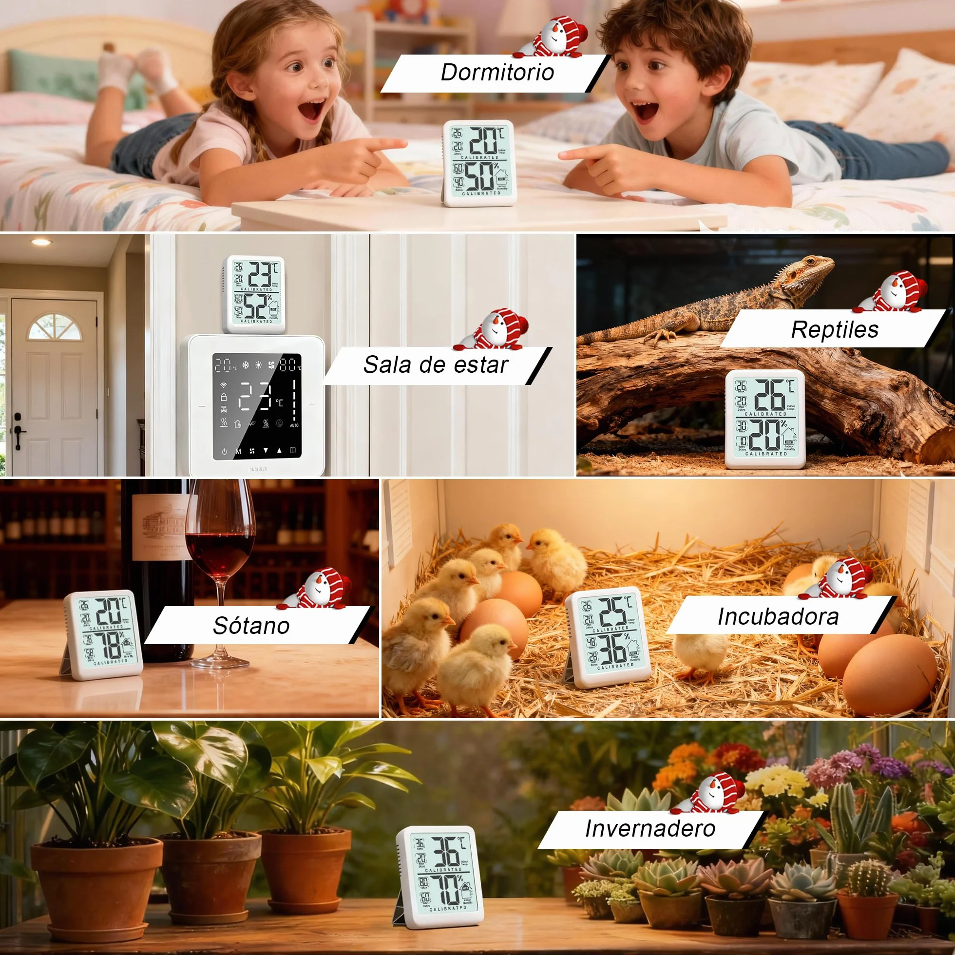 Antonki Termómetro Higrómetro Digital Interior Medidor Humedad Temperatura Máximo/Mínimo Hogar Plantas