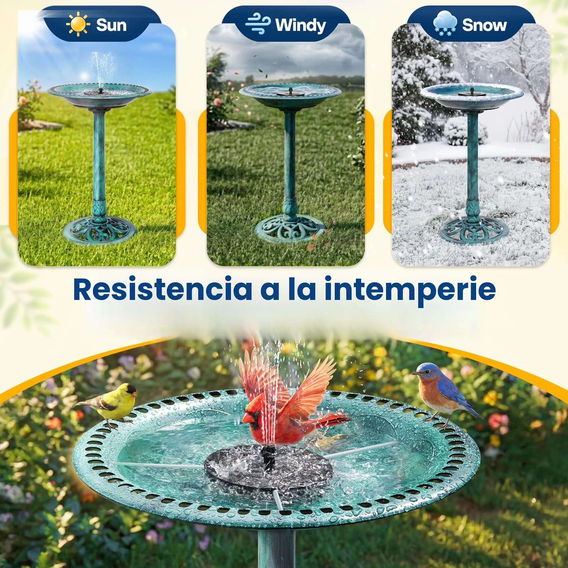 VIVOHOME Baño para Pájaros de Poliresina con Fuente Solar 2 en 1 Antiguo para Jardín