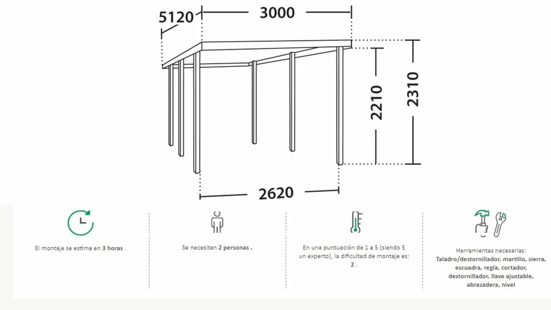 Bricoloco Cochera de Madera para 1 Coche Exterior Pino 13,4 m² 3x5 MTS Certificado FSC