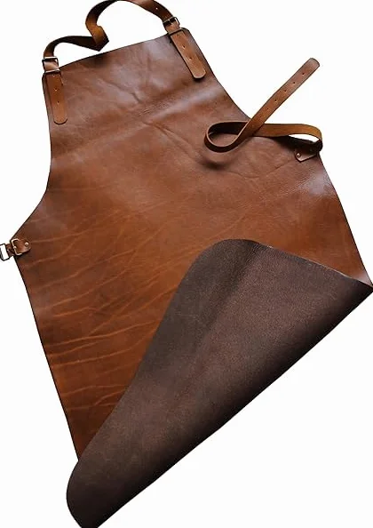 Delantal de piel hecho a mano, exclusivo para barbacoa y estufa, piel auténtica y fuerte, piel gruesa, piel antigua, delantal para barbacoa, delantal de cocina, marrón coñac