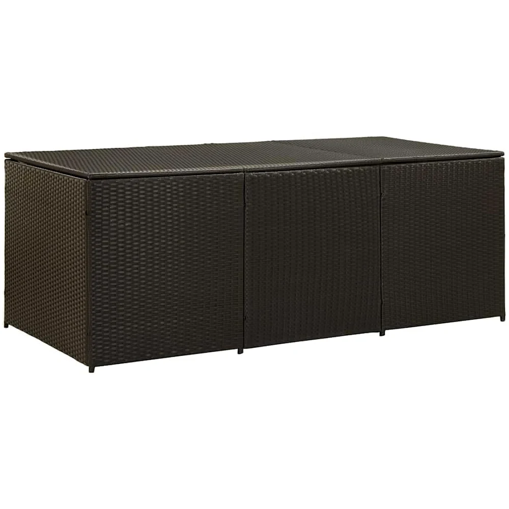 Baúl de almacenaje de polirratán 180 x 90 x 70 cm, color marrón, con tapa y muelle de gas para cojines de muebles de jardín, cojines y accesorios