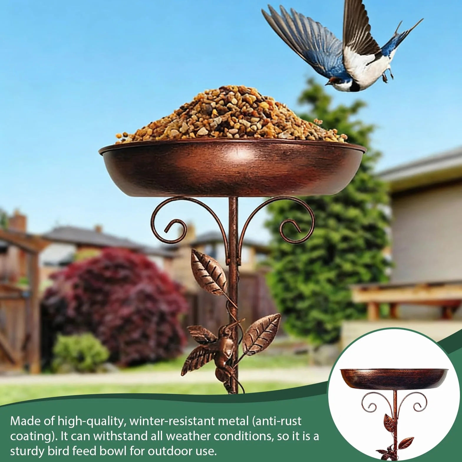 Bebedero para pájaros de pie baño para pájaros cuenco metálico base mejorada 5 puntas exterior