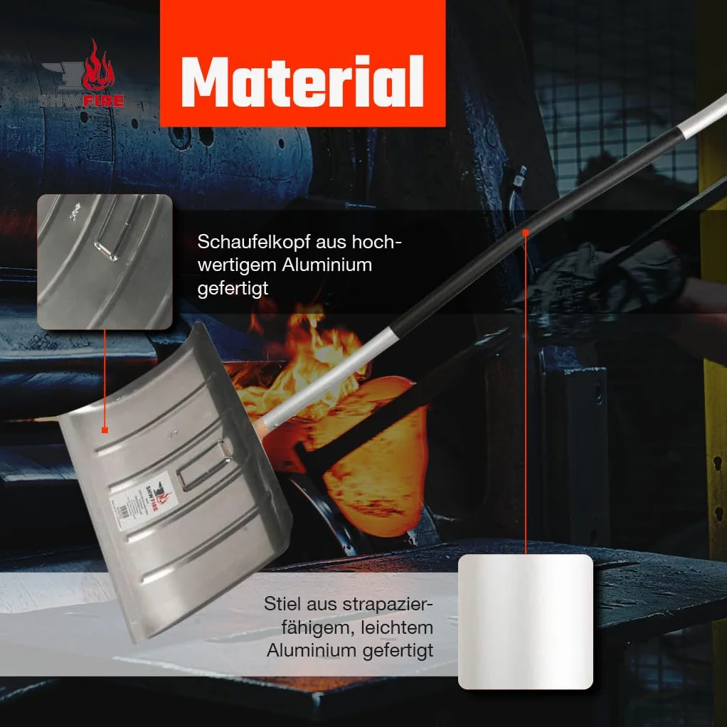 Pala de nieve de aluminio 50 cm SHW-FIRE mango ergonómico borde de perfil Fabricado en Alemania