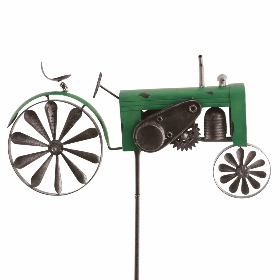 CIM Estaca de jardín de Metal con Molinillo - Traktor Grün - con Aspecto Antiguo - Molinillo: Ø18 cm, Motivo: 51 x 32 cm, Altura Total: 160 cm, Atractiva decoración de jardín