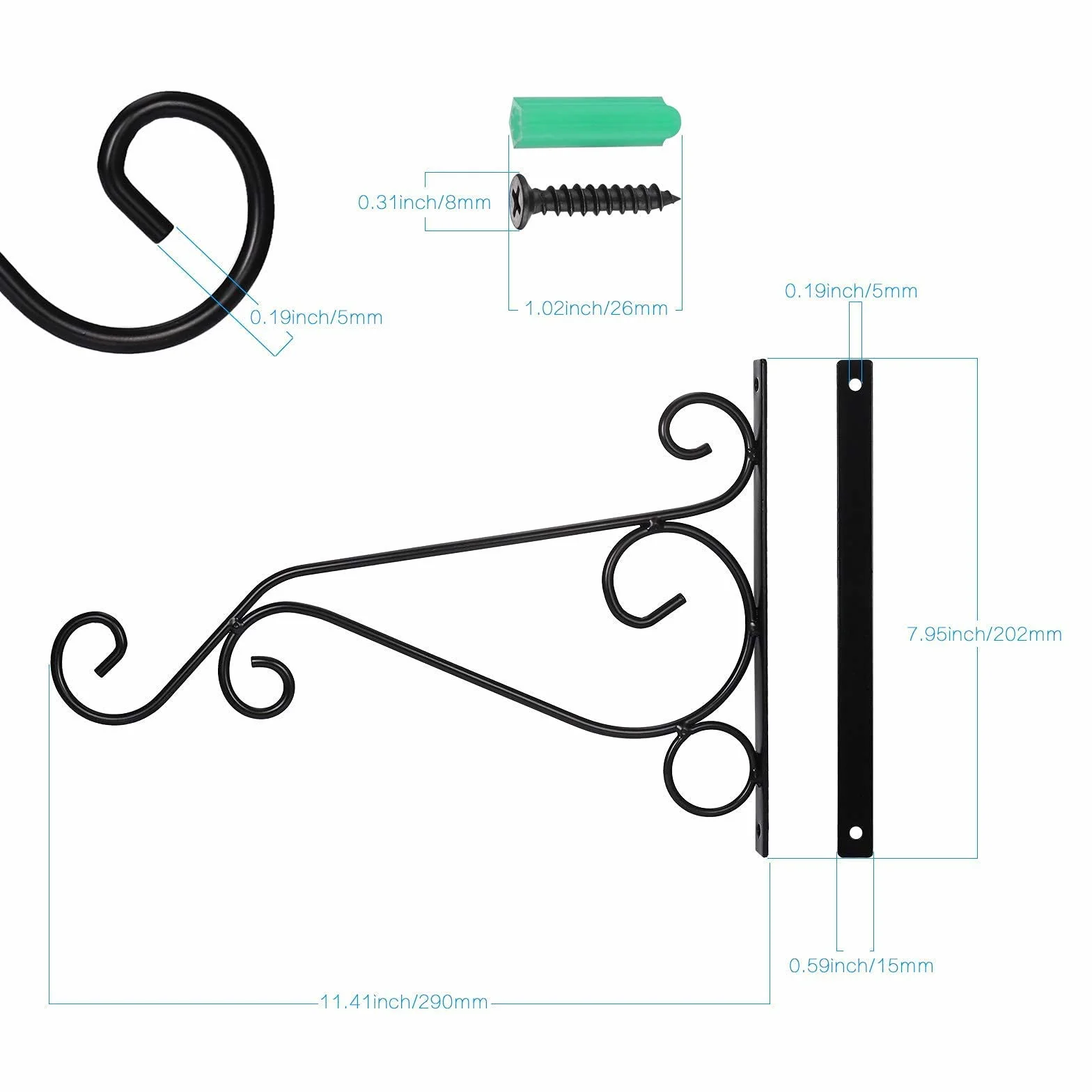 Zocipro Soporte para Macetas Colgantes de Metal Exterior 29x20cm Gancho Pared Hierro Jardinera Balcon