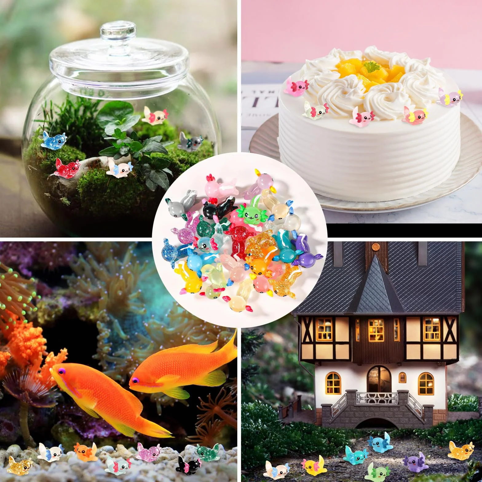 Mini Axolotl Resina Figuras 24pzs 3 Estilos Pequeño Juguete Adorno Amuletos Manualidades Jardín Decoraciones