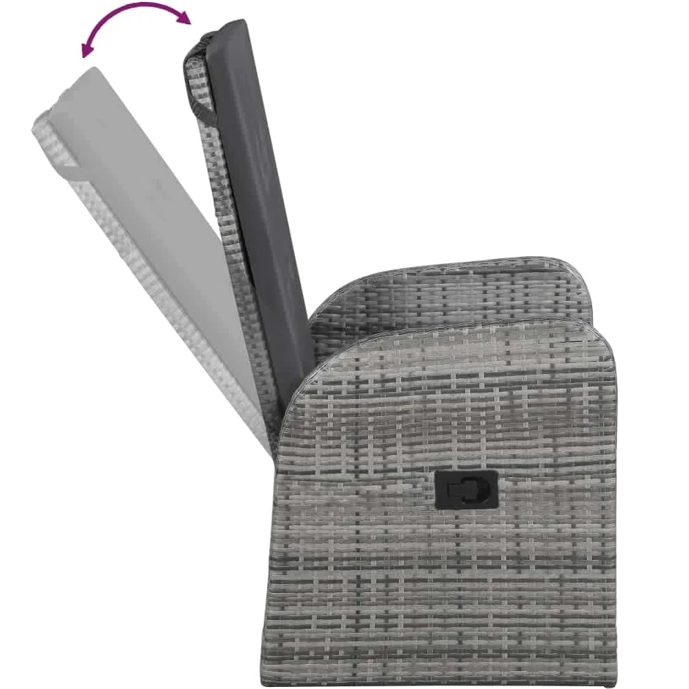 Hothingwell Conjunto de comedor de jardín de 9 piezas gris con cojines | Marco de acero con recubrimiento en polvo, resina trenzada resistente al agua, respaldo y reposapiés ajustables