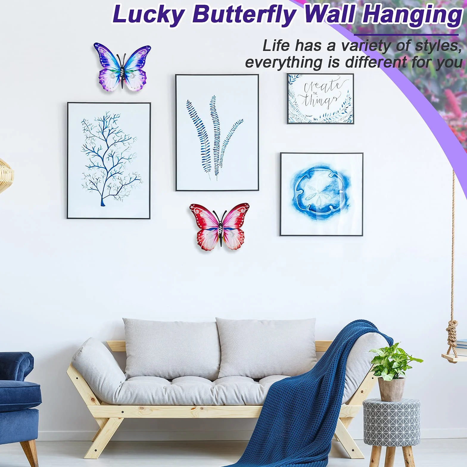 Mariposas de Metal Grandes para Exteriores Decoraciones de Jardín Arte de Pared 27 x 22 cm Rosa y Azul