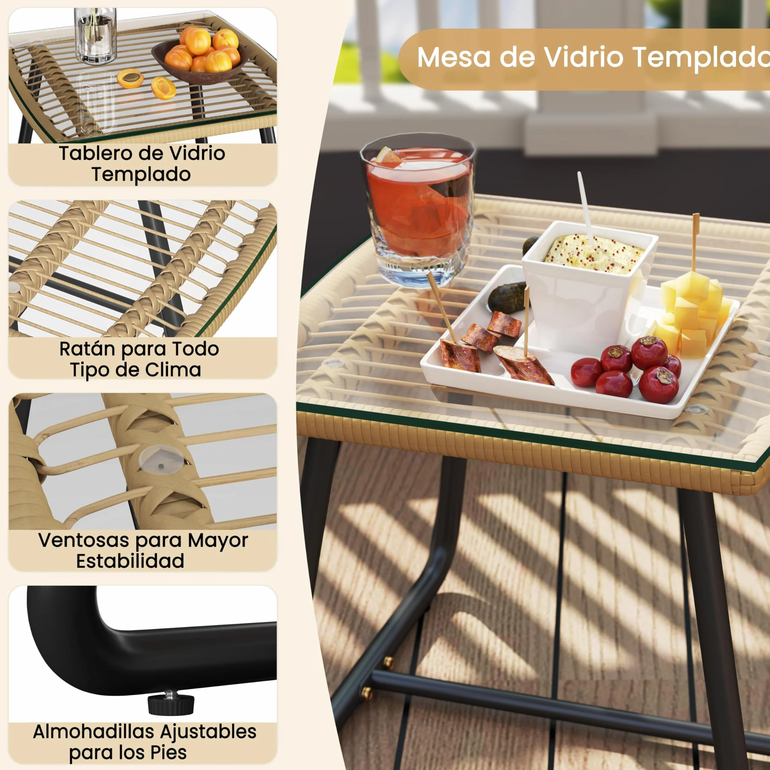 Yaheetech Juego de Muebles de Jardín 4 Piezas Exterior Beige Crema 67x64x34.5cm